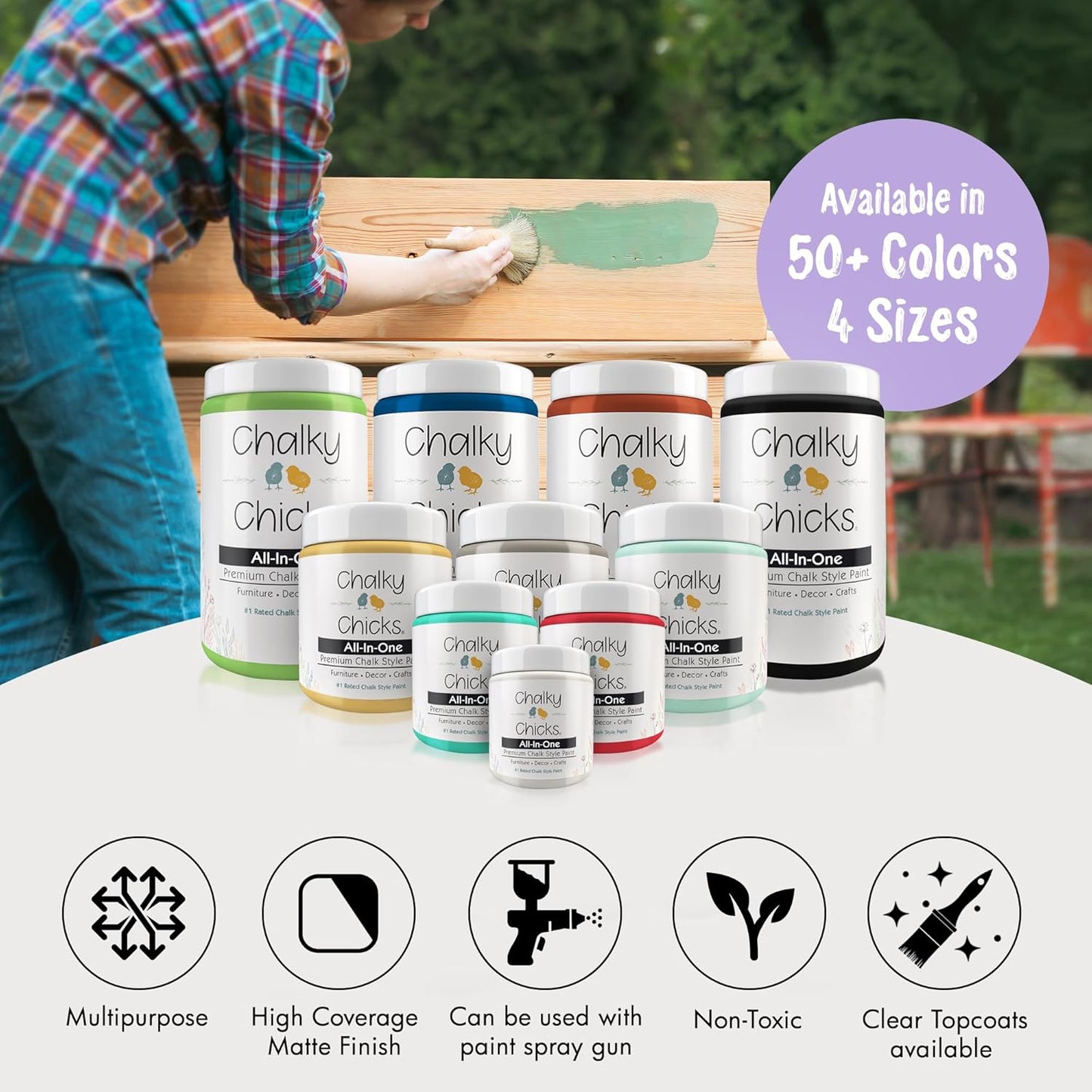 Chalky Chicks All-in-One Chalk Paint for Furniture or Cabinet - 8Fl Oz-Matte Finish Sweet Lilac (Light Purple) for Metal, Wood Furniture Paint - No Sanding All-in-One for Home Decor & Crafts, USA Made