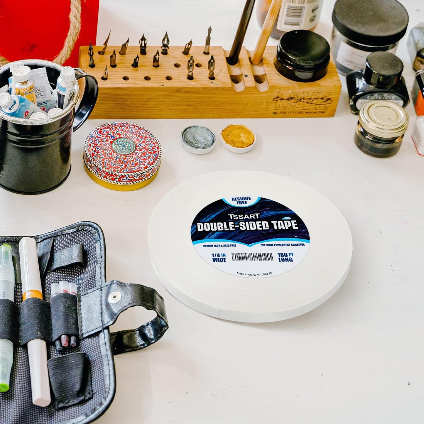 Ultra-Thin Permanent Double-Sided Tape - Double Sided Adhesive Sticky Tape for Arts, Crafts, Photography, Scrapbooking, Tear-by-Hand - Acid Free 1/4 Inch Wide 180FT Long