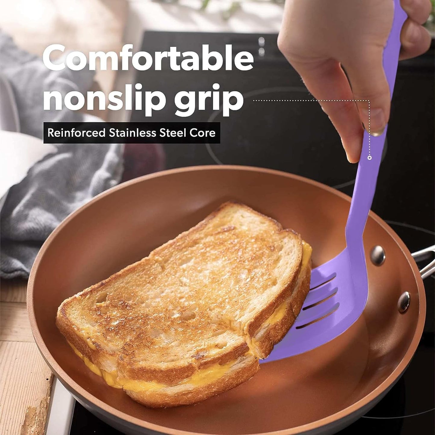 New DI ORO Silicone Turner Spatula Set - Kitchen Spatulas for Nonstick Cookware - Cooking Utensils for Flipping Eggs & Pancake - 600°F Heat-Resistant BPA Free Turners - Dishwasher Safe (4pc, Lavender)