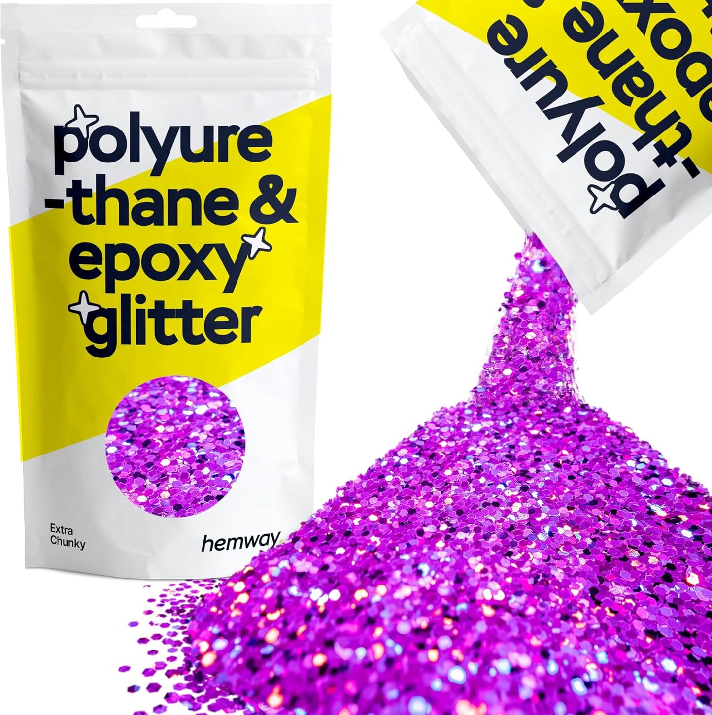 Hemway Polyurethane & Epoxy Resin Glitter 100g / 3.5oz Metallic Crystal Flake Additive for Flooring Jewelry Tumblers Glass Pigment - Extra Chunky (1/24" 0.040" 1mm) - Purple Holographic