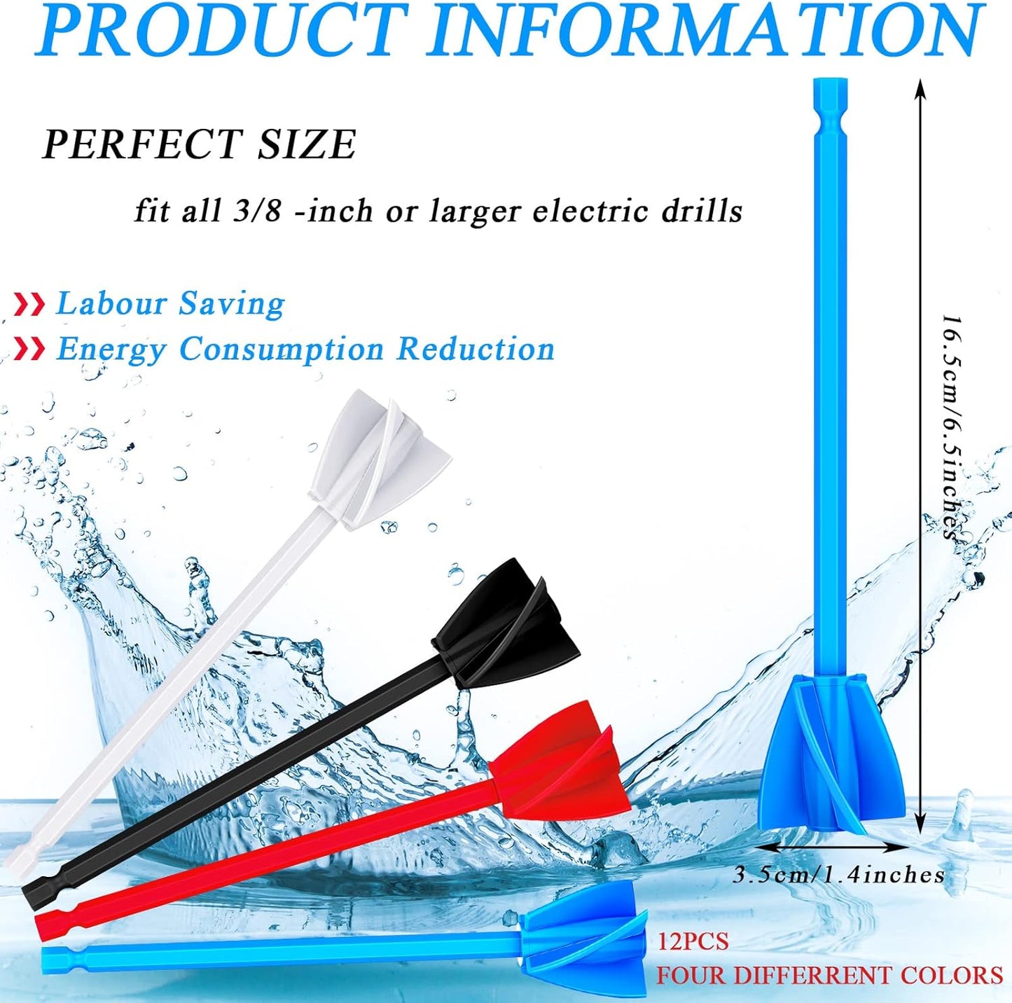 12 Pieces Epoxy Mixer Attachment for Drill Helix Paint Mixer Reusable Paint Stirrers Drill Attachment for Resin for Jewelry Resin Casting Molds (Red, Blue, Black, White)