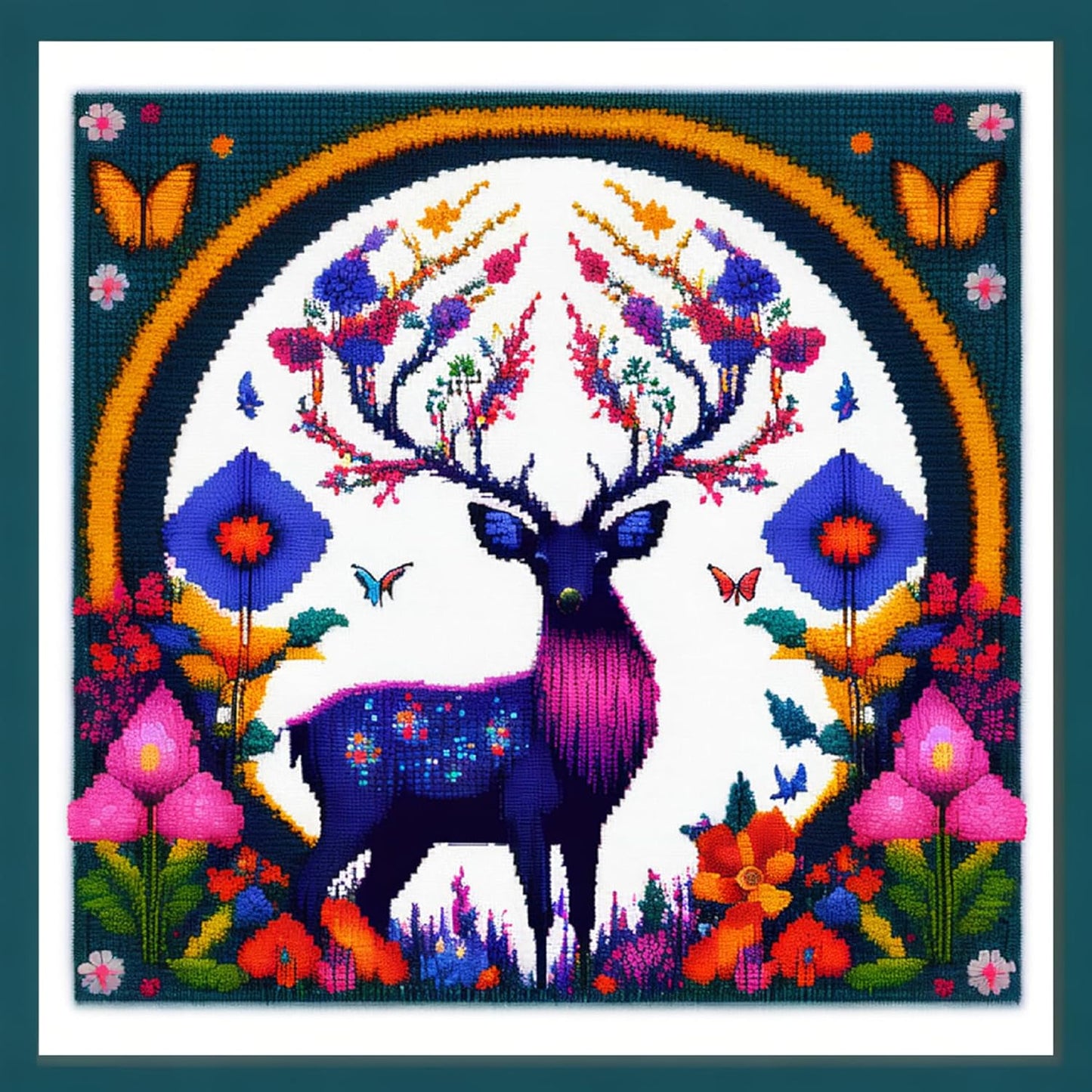 Joyhoor Cross Stitch Kits for Beginners Stamped Cross-Stitch Supplies Needlework preprint Embroidery Kits for Adults DIY Needlepoint Kits Embroidery Patterns 11CT-Colorful Elk 17.7x17.7 inch