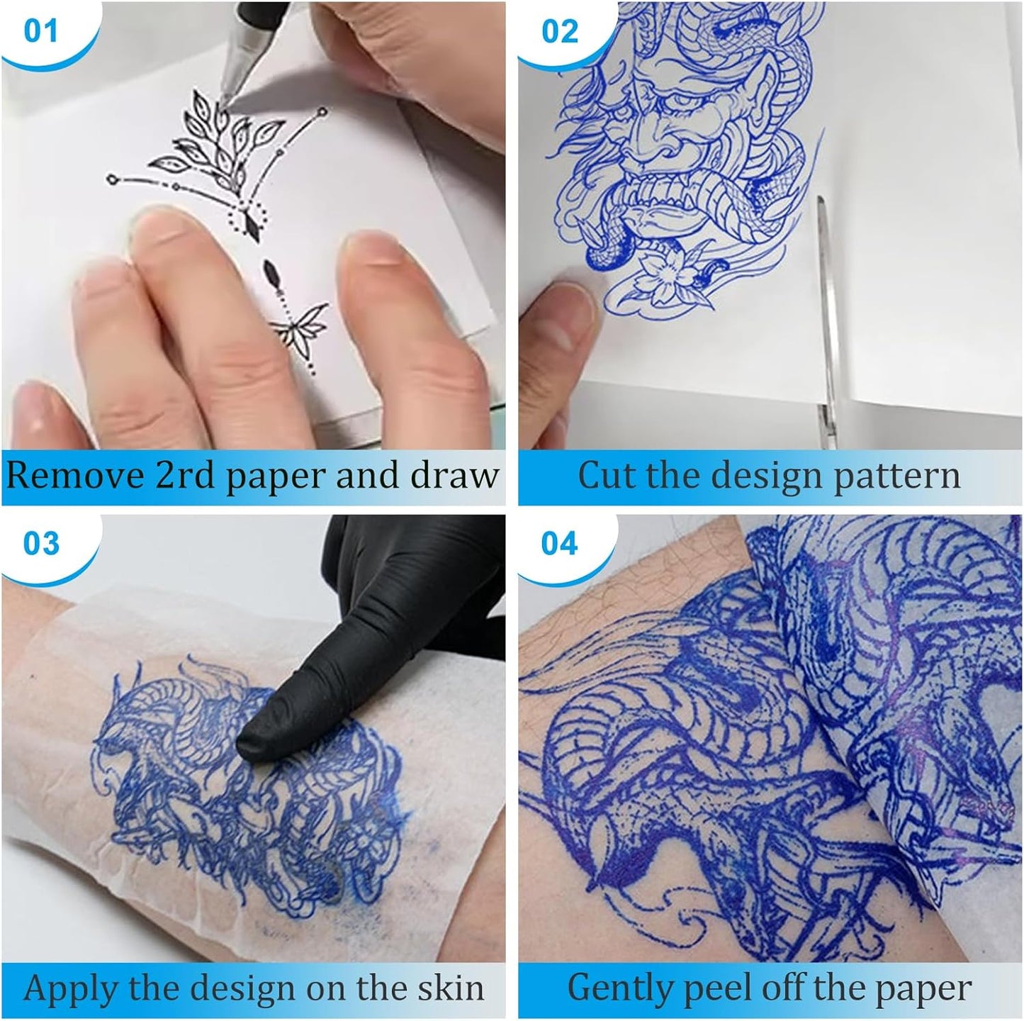 Tattoo Transfer Paper 100 Sheets, Thermal Stencil Paper for Tattooing A4 Professional Tracing with Crisp Transfer 4 Layer Stencil Paper 8.27" x 12" Tattoo Supplies for Studios & Beginners