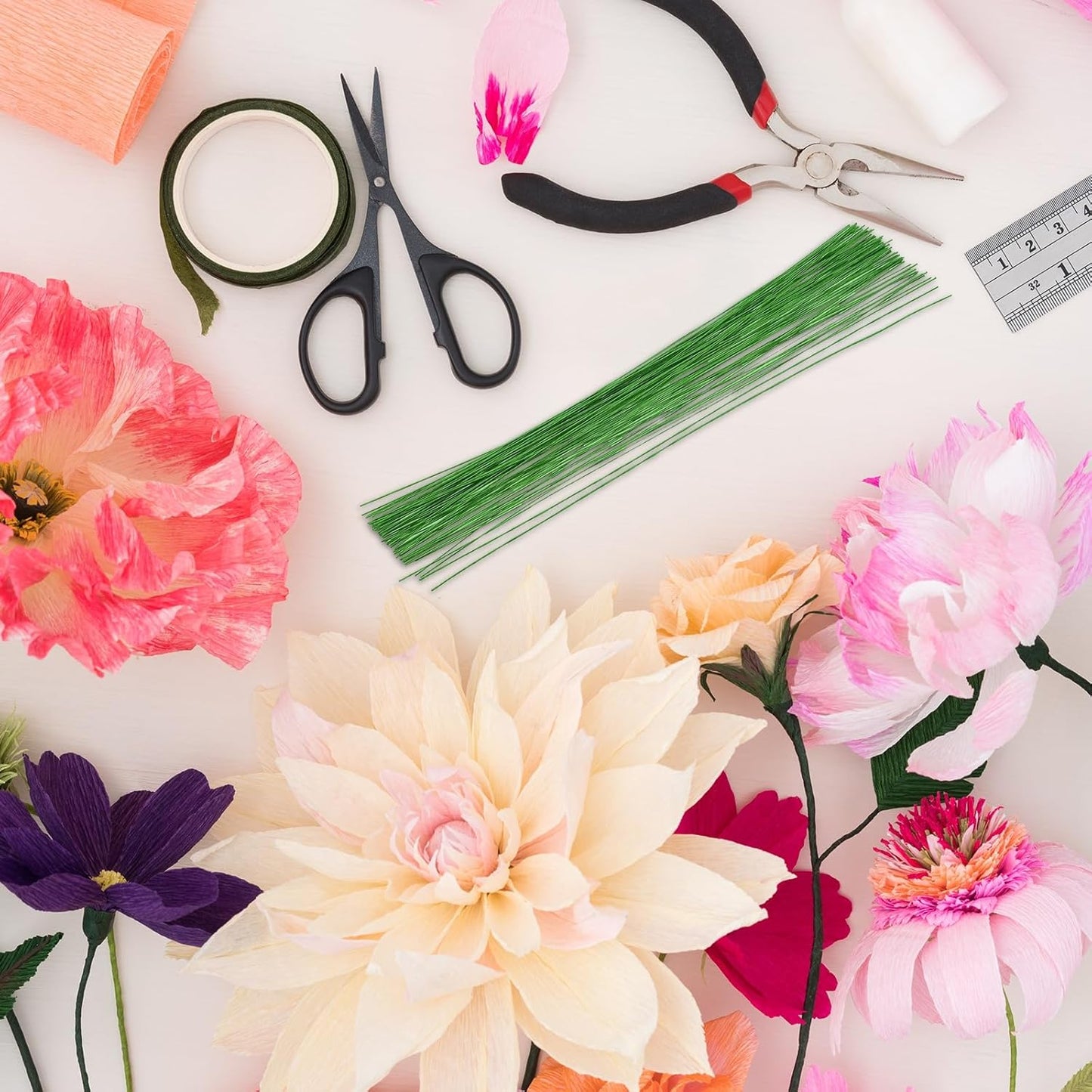 PATIKIL 24 Gauge 16" Floral Stem Wire, 100 Pcs Paper Wrapped Iron Artificial Flower Stem Accessories for DIY Bouquet Stem and Craft Decoration, Light Green