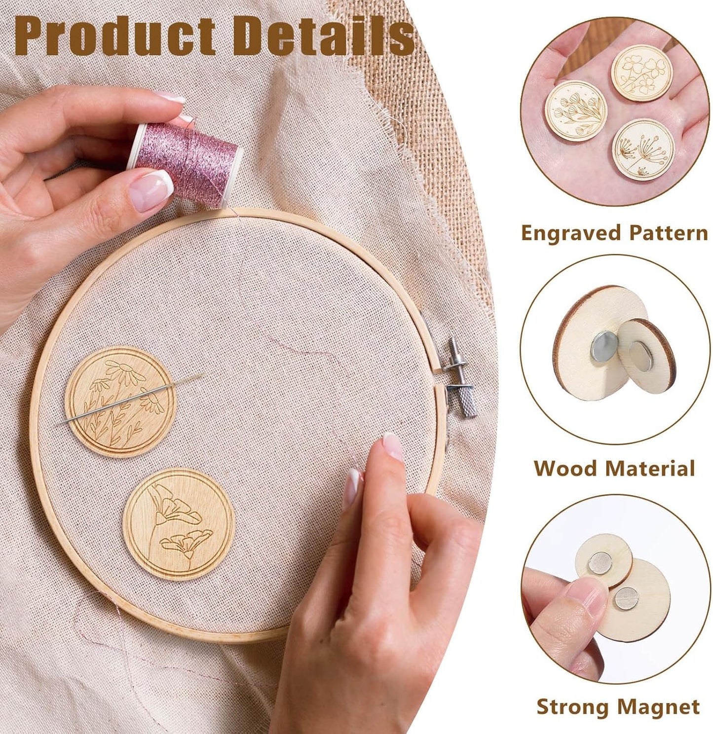 TXIN 6-Piece Magnetic Needle Nanny - Flower Patterned Needle Keepers for Cross Stitch, Embroidery, Crafts & Needlework Supplies