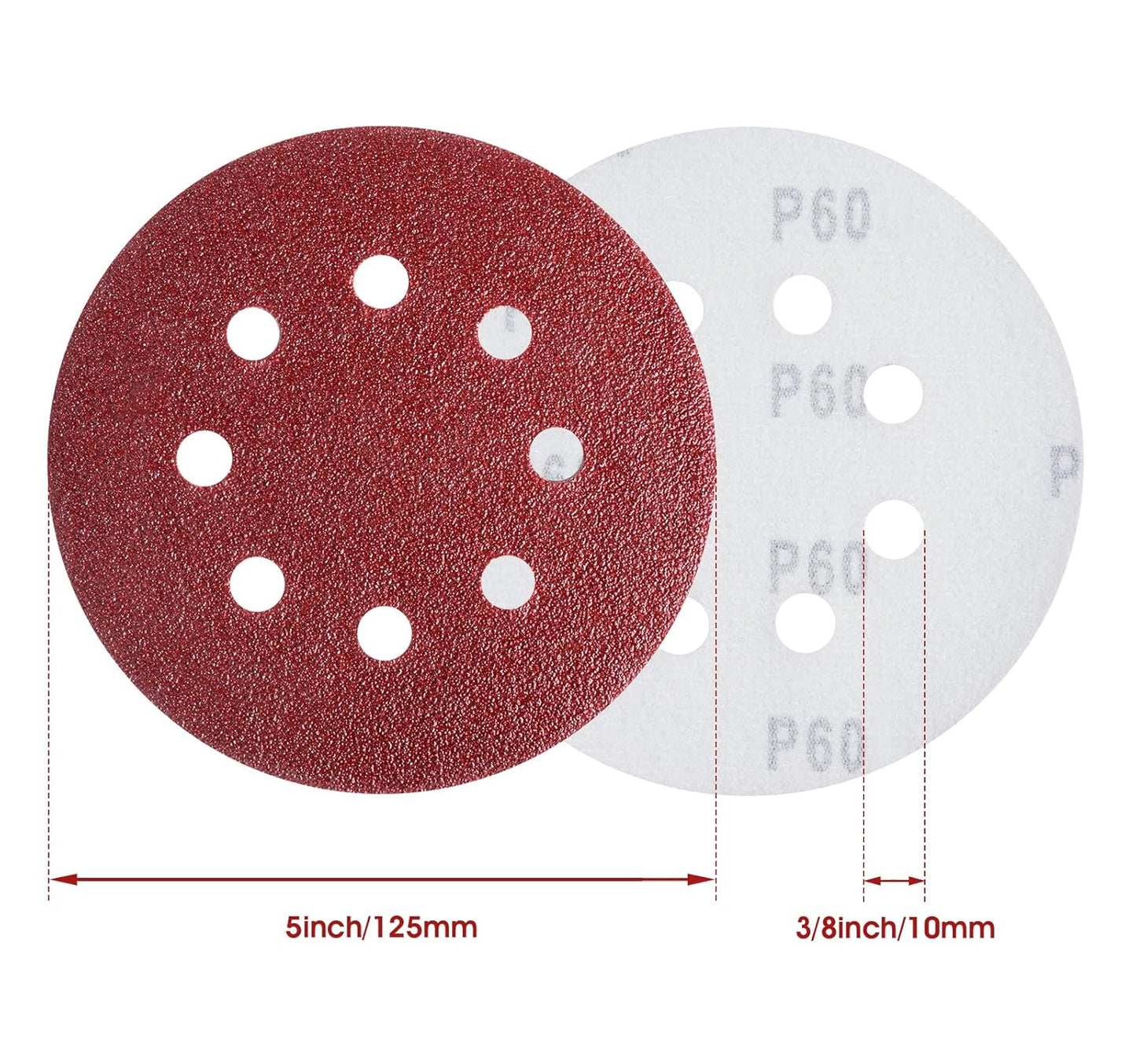 S SATC 5 Inch 8 Hole Hook and Loop Sanding Discs 60 Grit Random Orbit Sandpaper, 150 Pack