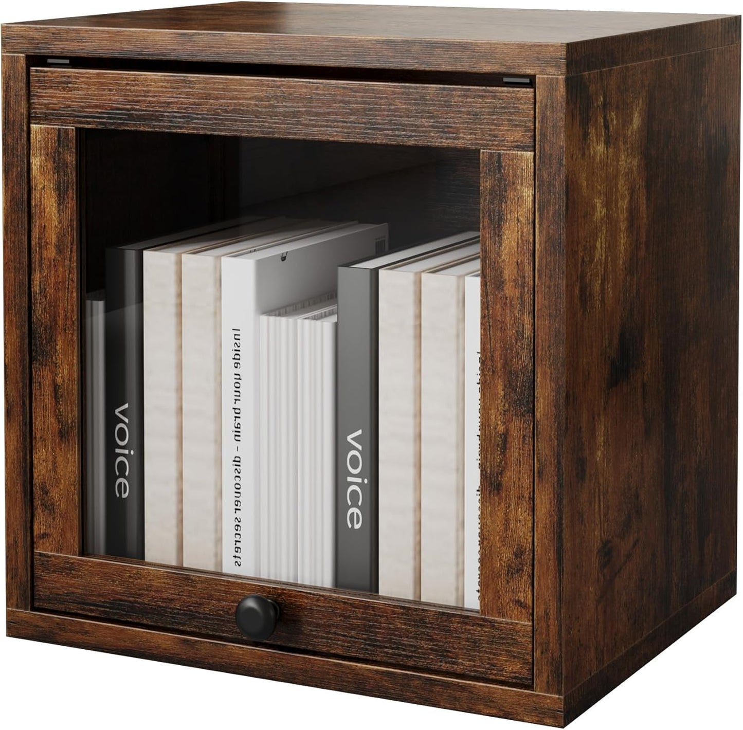 FUSUNBAO Magic DIY Cube Storage Organizer Stackable Cubes for Home Books Clothes Toy-Modular Cubby Storage System-Office Cubical-Bookcase Closet(Antique Brown, Glass Door Cube)