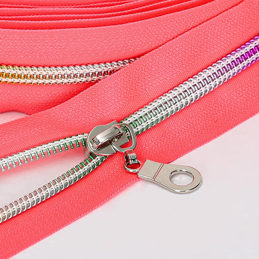 Sawoake 10 Yards Bulk (#5) Pink Nylon Coil Zipper with Colorful Teeth by The Yards, Replacement Sewing Zipper with 10PCS Sliders for DIY Sewing Craft Bags(#5 Colorful Pink)