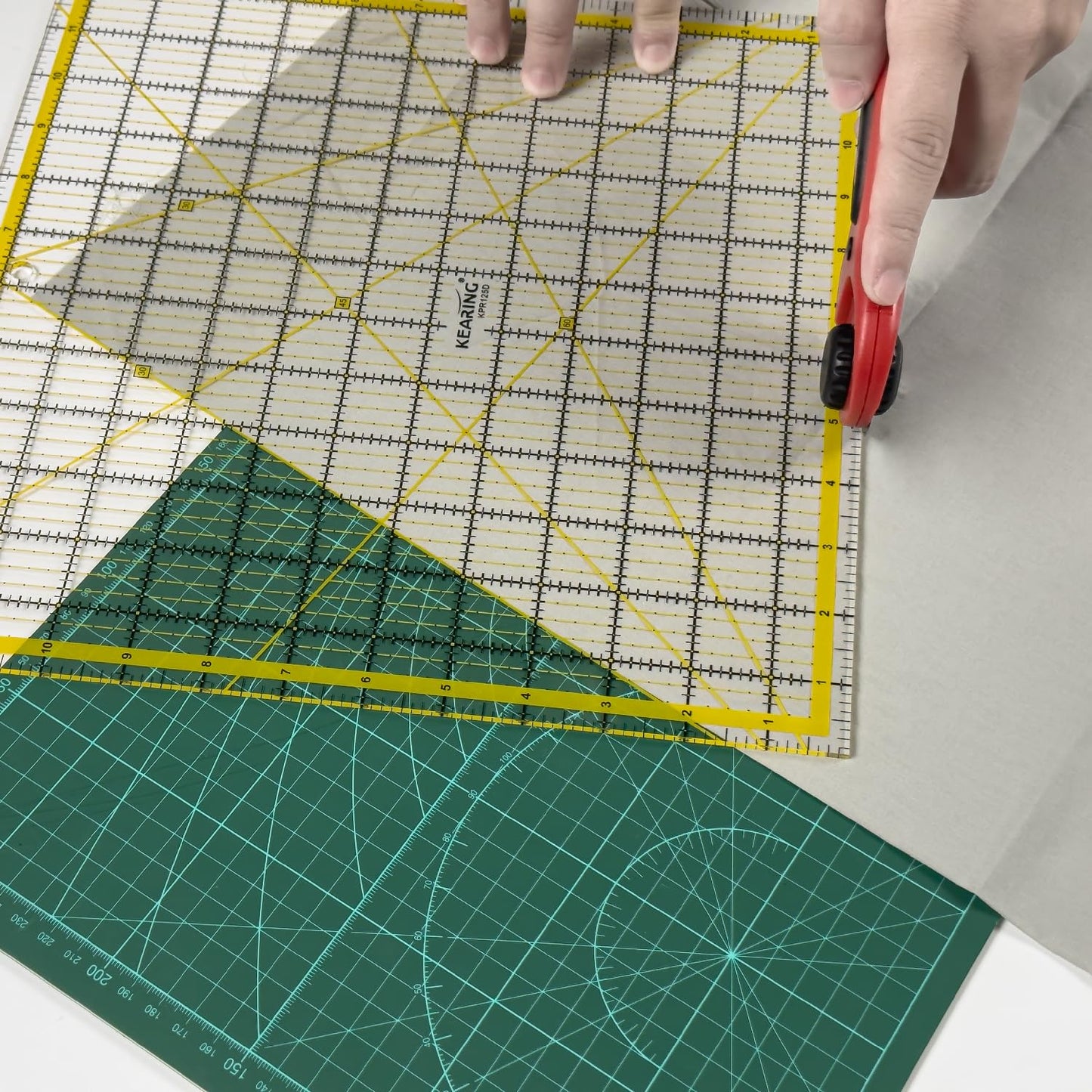 KERING Extra-Large Quilting Ruler - 12.5x12.5 inch Anti-Slip Acrylic Ruler for Patchwork Piecing, Bias Strips & Rotary Cutting, Professional Quilter's Must-Have Tool