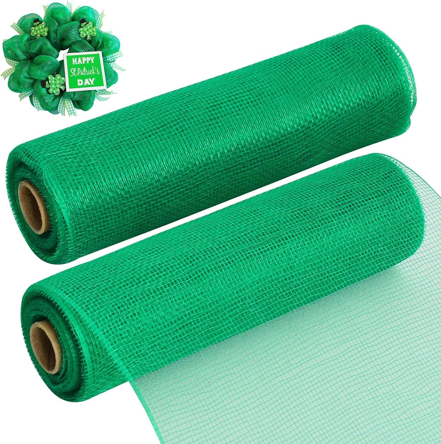 TONIFUL 2 Rolls 10 Inch Green Decorative Mesh Ribbbon Rolls, Fabric Mesh for Mesh Wreath Supplies, Front Door Wreath Crafts Tree Decor Christmas NewYears Halloween Decoration (10 yds/roll)
