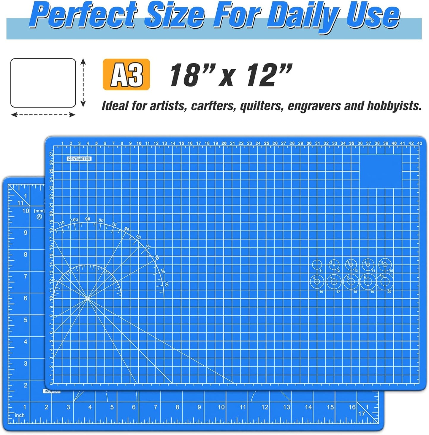 DIYSELF Cutting Mat: 12in18in, Self Healing, Double-Sided, Rotating - Ideal for Crafts, Sewing, Quilting