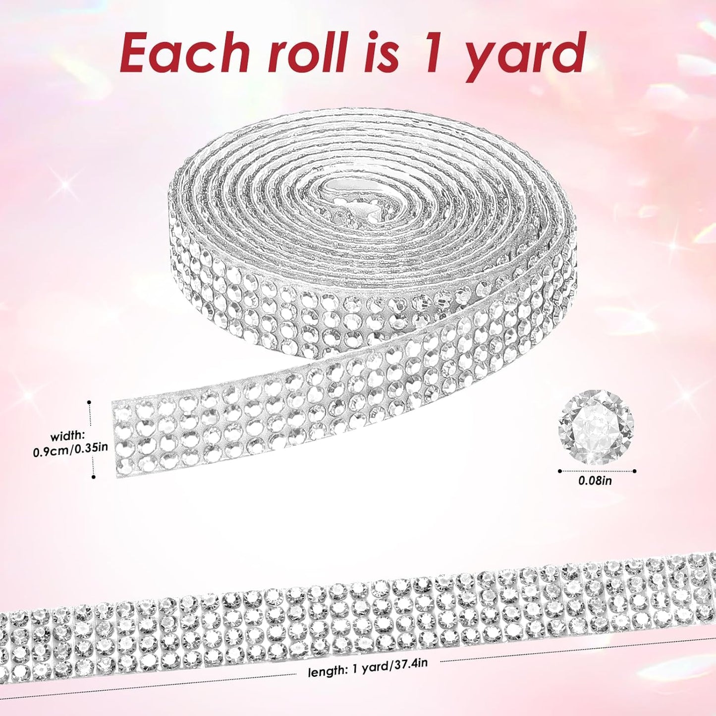 Rhinestone Ribbon Self Adhesive, 10-Rolls Bedazzling Strips, 10-Yard Rhinestone Strips for DIY Craft, Rhinestones for Crafting, 10 Colors