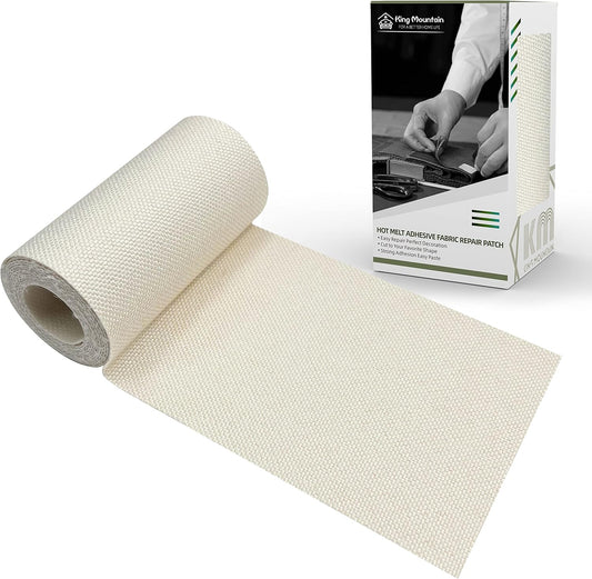 KING MOUNTAIN Linen Fabric Iron-on Repair Patch, Inside&Outside Fabric Repair Patch, 3"x60" with Backing Glue Linen Repair Decorative Patch kit (Off-White)