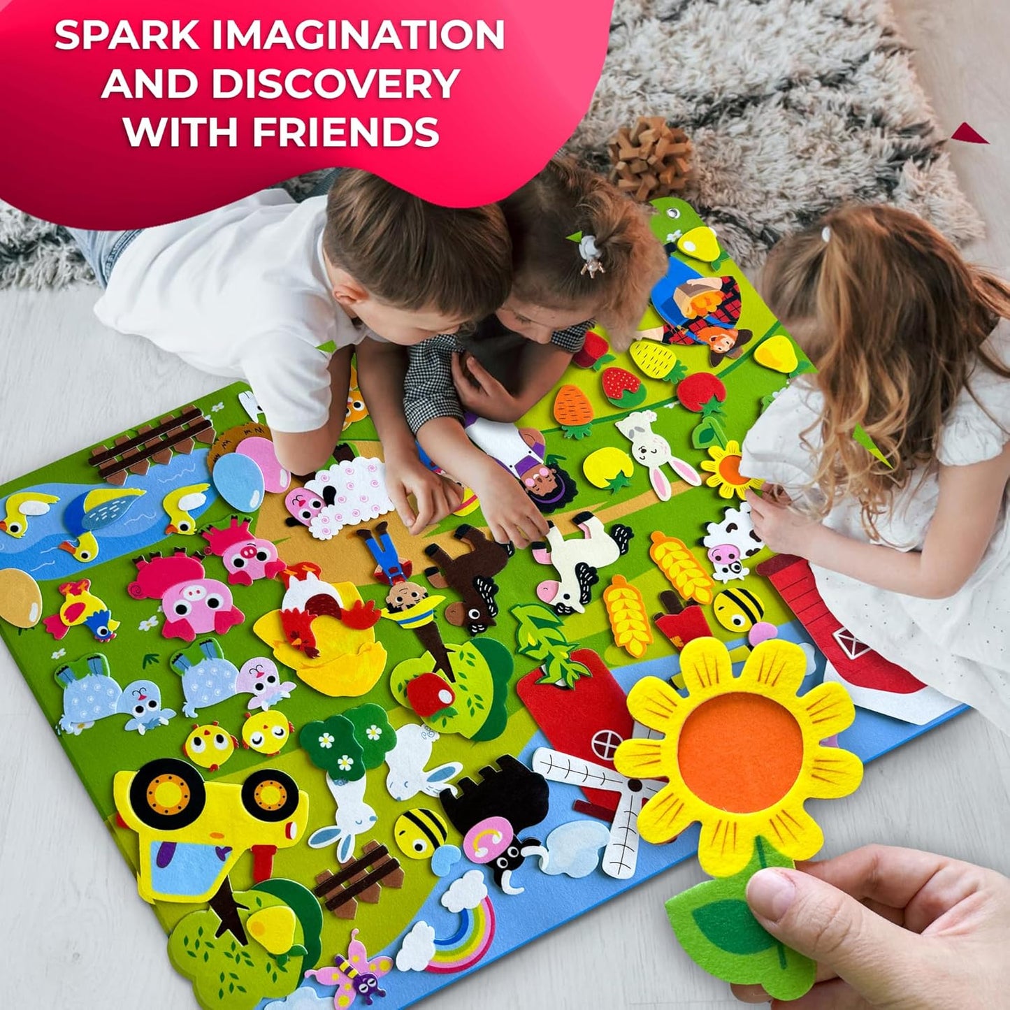 QUOKKA Farm Felt Board for Toddlers - 70 PCS Double-Thick Felt Board Story Set with Large 41x30 Inch Durable Wall Activity Boards - Ideal for Storytelling Indoor Toddler Activities and Classroom