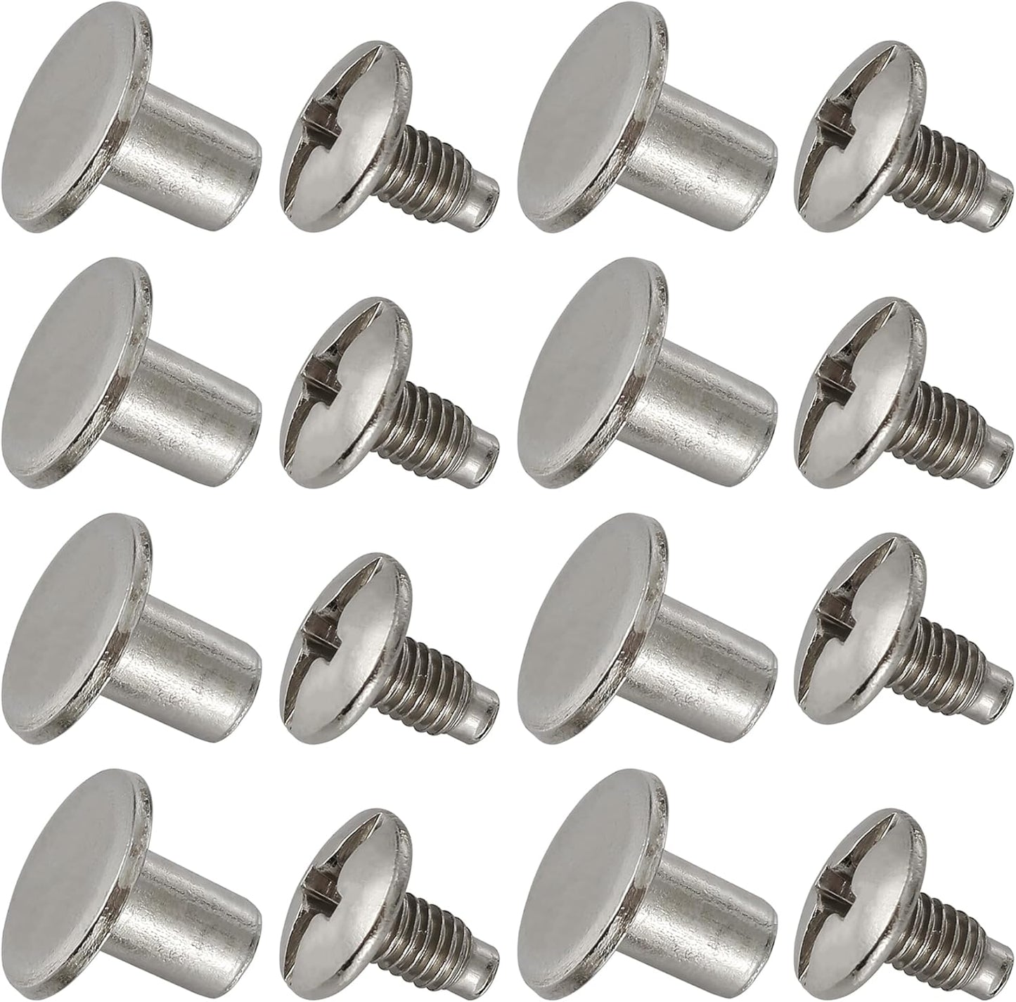 YORANYO 150 Sets 8MM Chicago Screws Leather Rivets for Fabric Chicago Binding Screws Buttons Metal Studs Rivets for Decorate and Repair Belts Bags Shoes Purse Dog Collar Leather Craft (Silver)