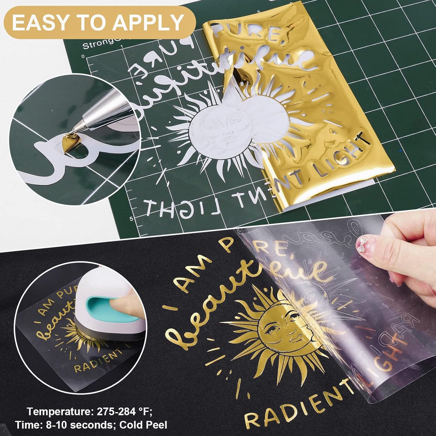 VINYL FROG Metallic Foil HTV Vinyl Roll 12" x12ft Gold Chrome Heat Transfer Vinyl Iron on Vinyl Easy to Cut & Weed DIY Heat Press Design for T-Shirts