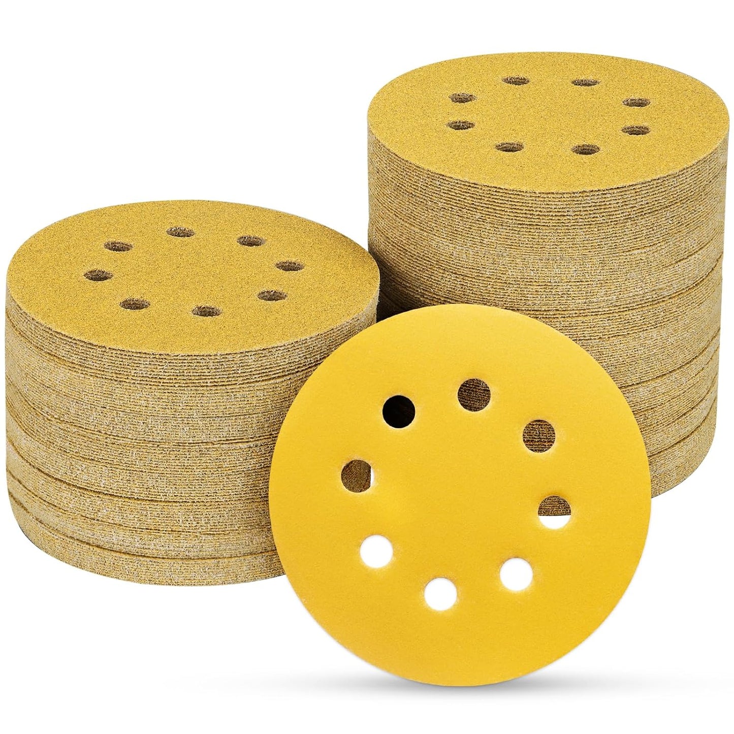 100PCS 5 Inch 8 Hole Sanding Discs 320 Grit,Gold Round Hook and Loop Sandpaper for Random Orbital Sander