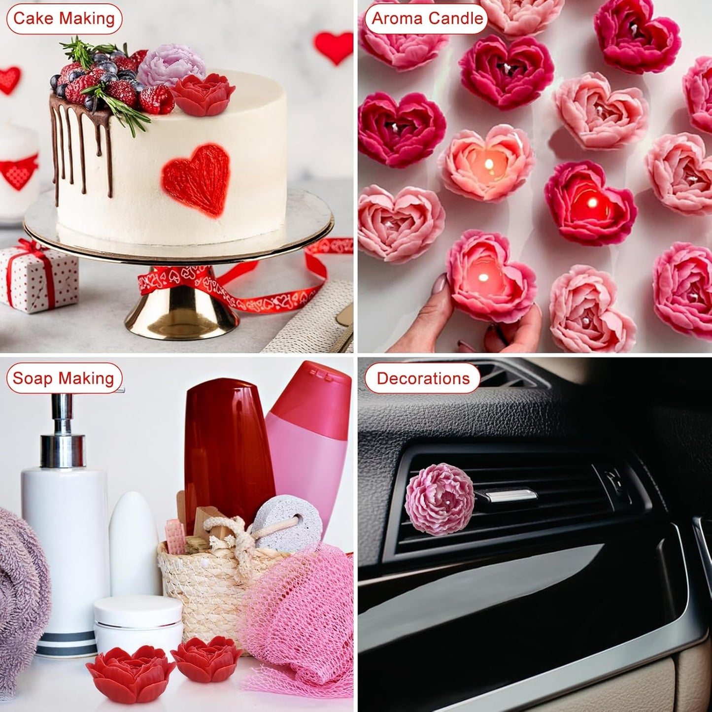3D Flower Silicone Soap Mold 2 pcs Rose Flower Molds Peony Candle Mold for DIY Handmade Soaps, Candle Gifts, Resin Crafts, Ice Cubes, Chocolate and Home Decorations
