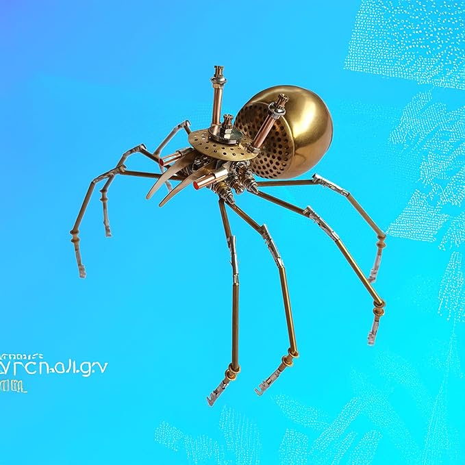 Steampunk Golden Spider Metal Model Kit for Adults – DIY 3D Mechanical Brass Insect Puzzle, Retro Industrial Art Sculpture Craft for Home Office Decoration & Collectors Gift (Golden Spiders)