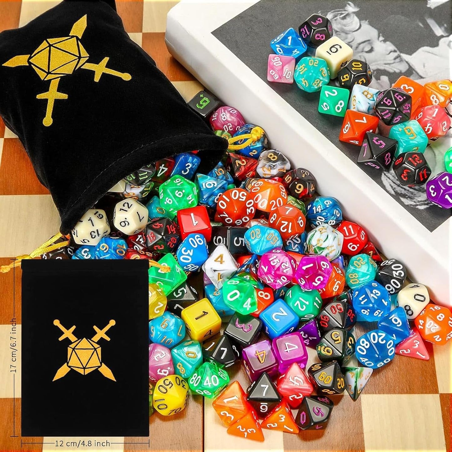 Yilloog 700 Pcs Compatible with DND Dice Sets Bulk Polyhedral Dice with Drawstring Bag Dice Multi Role Playing Table Game D4 D6 D8 D10 D% D12 D20 Compatible with Dungeons and Dragons (Assorted Style)