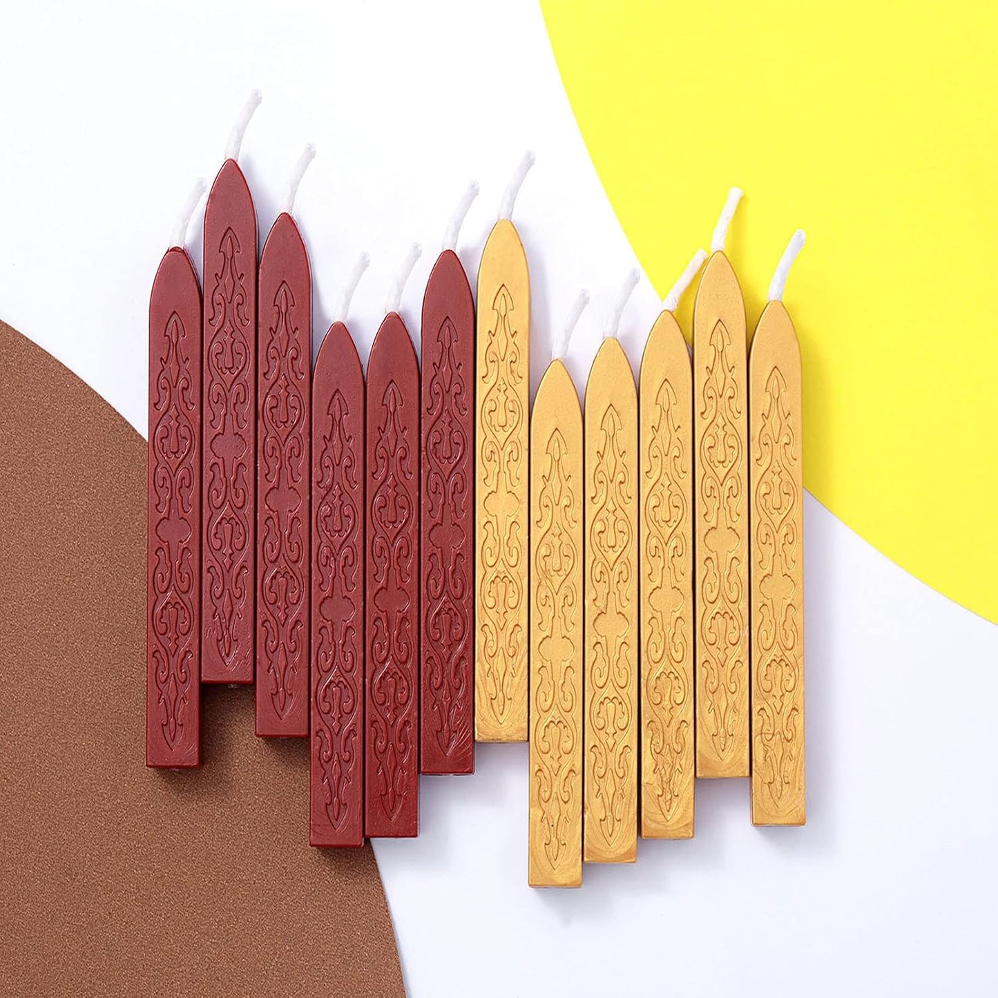 12 Pieces Sealing Wax Sticks with Wicks for Letter Sealing Stamp Wedding Invitations, Packaging Decoration (Red-Gold)
