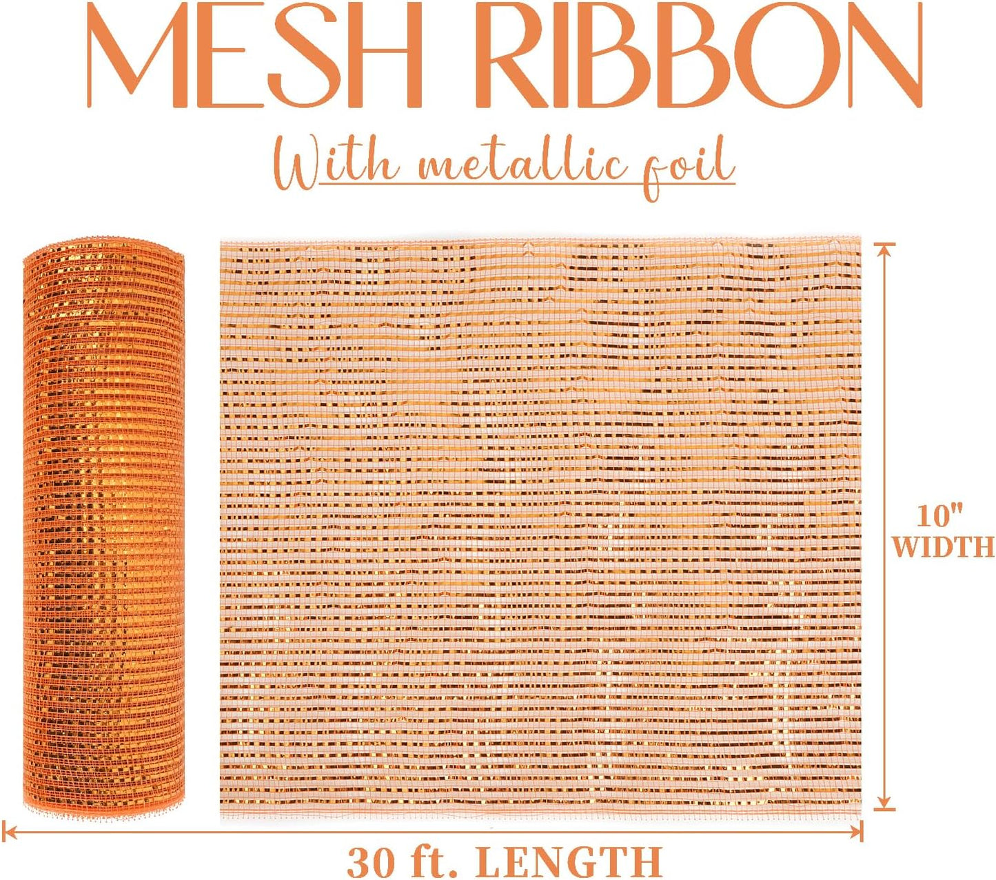 MEEDEE Orange Deco Mesh 10 Inch Deluxe Wide Foil Fall Deco Mesh Metallic Mesh Fabric Halloween Mesh Ribbon for Wreaths, Garland, Christmas Tree, Gift Wrapping, Bows Making (30 Feet)