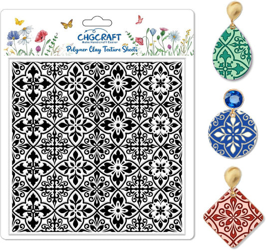 CHGCRAFT Mandala Pattern Polymer Clay Texture Sheet Retro Tile Pattern Silicone Texture Mat for Polymer Clay Making Earrings Jewelry DIY Crafts 5.5 × 5.5 Inch