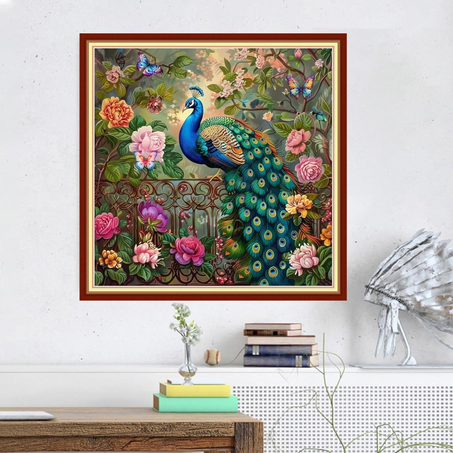 Magxvouy Cross Stitch Kits Stamped Full Range of Embroidery Kits,Cross Stitch Patterns Needlework Kits for Beginners 11CT Printed Kits&Peacock Butterfly 18x18 inch