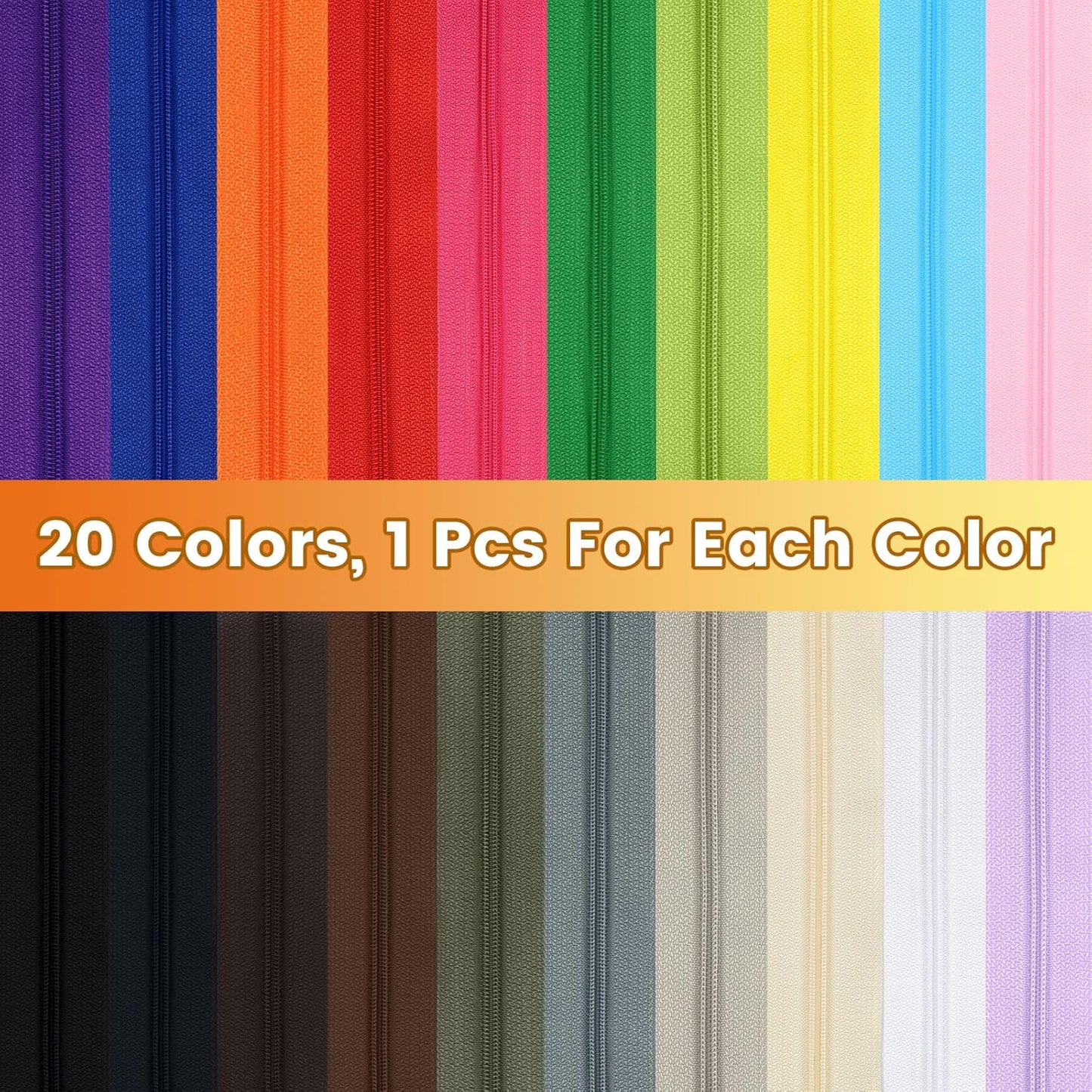 DOITEM 62 Yards 20 Pieces Sewing Zippers #3 Nylon Coil Zippers Assorted Zipper for Sewing with 80 Zipper Sliders for DIY Tailor Sewing Crafts Supplies, 20 Color