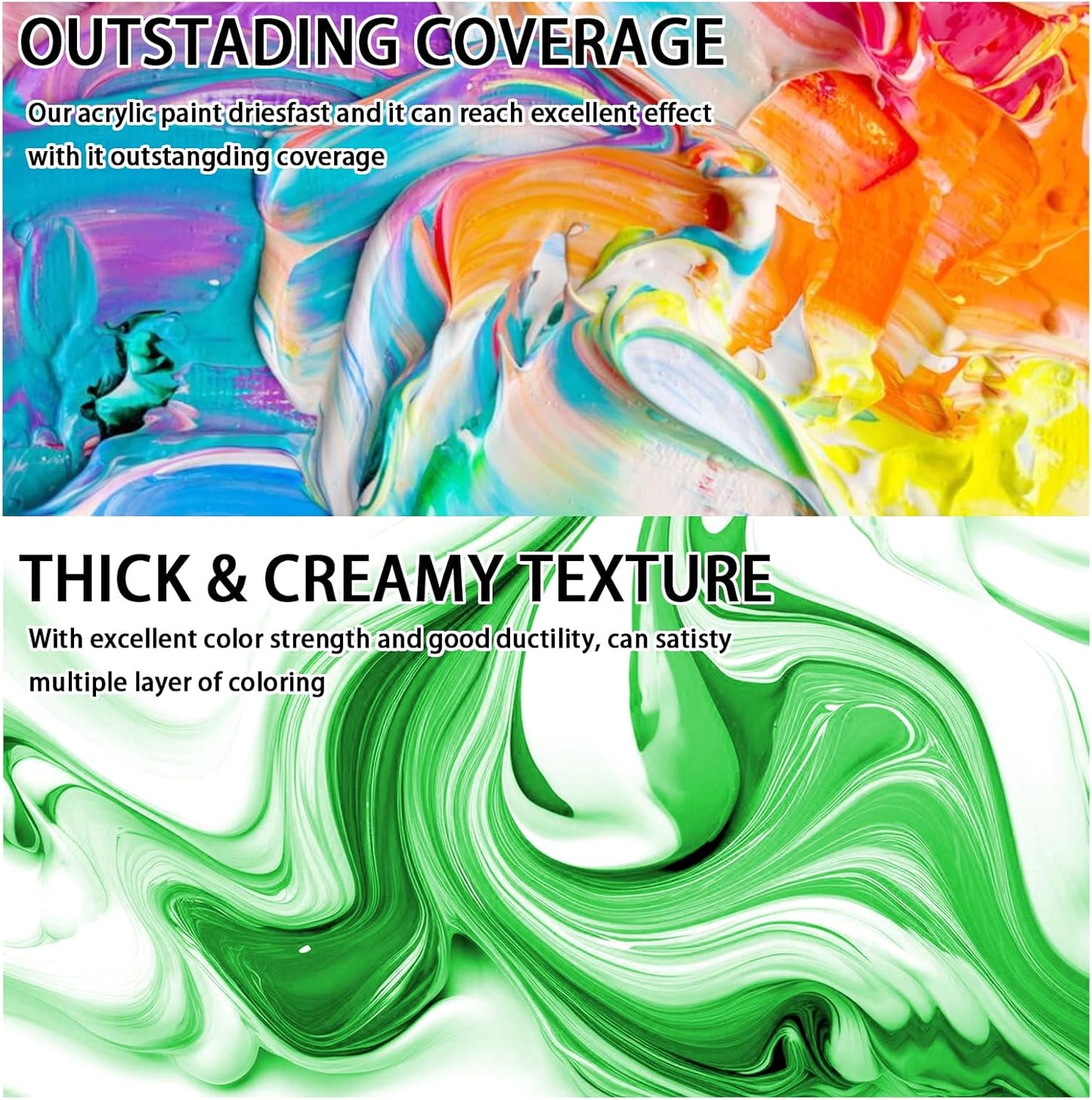 SNOWSUN Green Acrylic Paints, Large Bulk Heavy Body Acrylic Paint (42.4 oz, 1L) - Non Toxic Gloss Thick Art Paint for Multi-Surface, Ideal for Canvas Wood Ceramic Fabric and Leather, Stone Craft, for Artists & Beginners