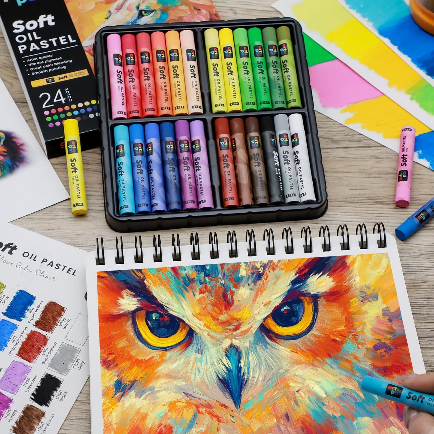 Soft Oil Pastels Set, 24 Vibrant Colors, Oil Pastel Crayons for Artists, Beginners, Teachers, Students, Great Blending and Layering for Art Supplies, Art Painting, Drawing (10 x 70 mm)