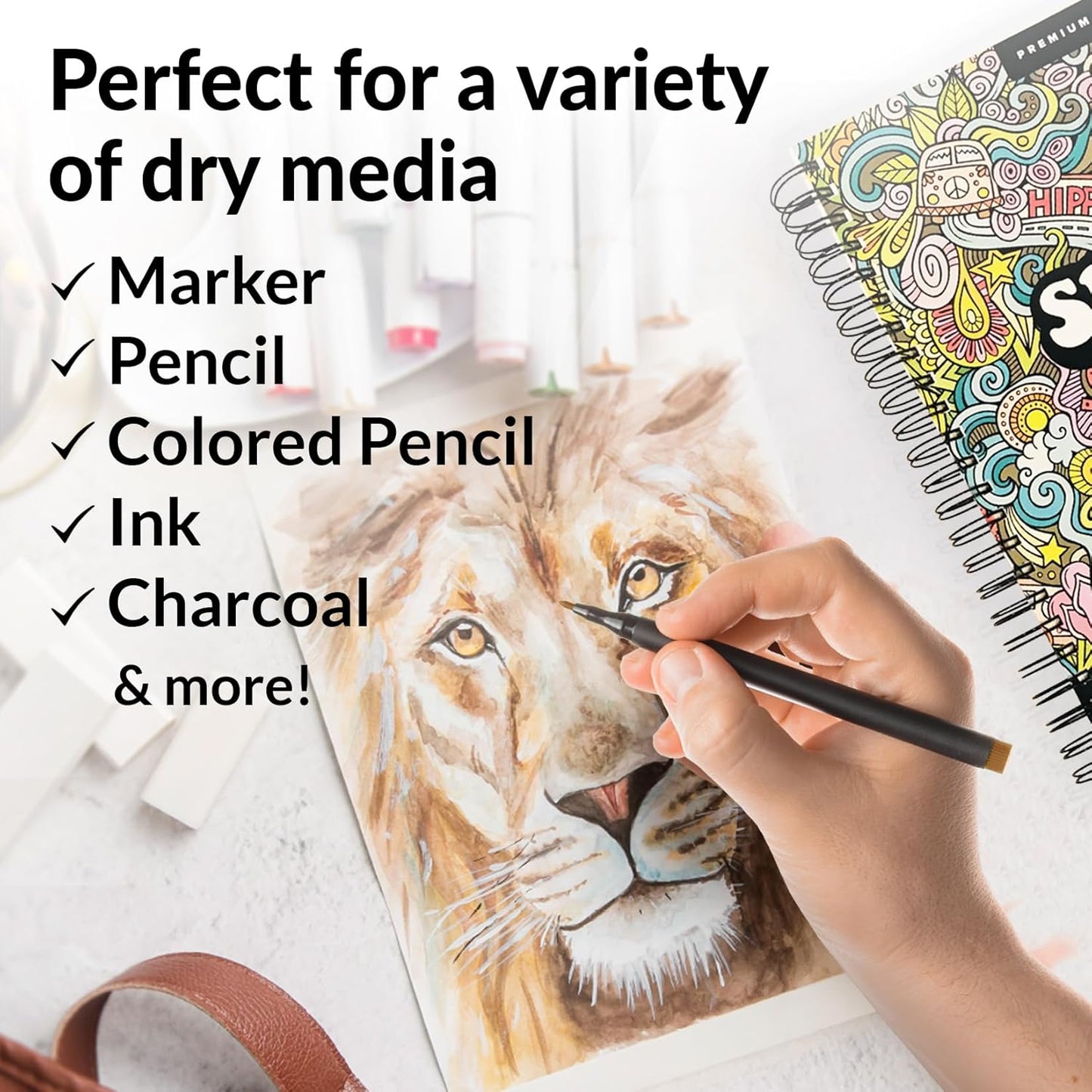 Marker Sketch Book Pack, 9 x 12 Inches Spiral-Bound Sketchpad, 2 Pads, 100 Sheets, 65lb Paper for Drawing and Markers, Ideal for Adults and Artists