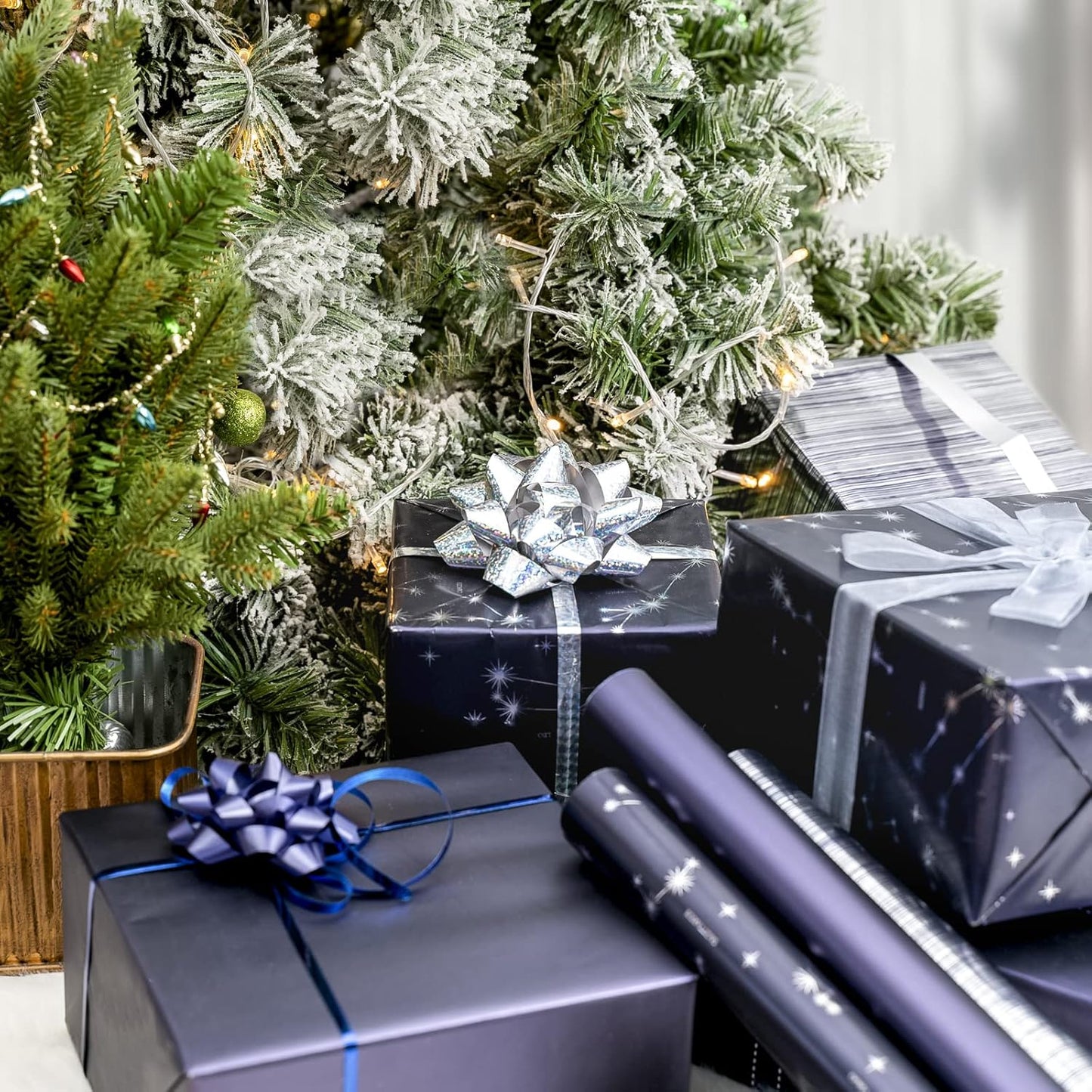 WRAPAHOLIC 30 Inch Navy Blue Wrapping Paper - Jumbo Roll Navy and Silver Constellation Wrapping Paper for Men, Birthday, Holiday, Father's Day, Baby Shower - 3 Rolls - 30 Inch x 120 Inch Per Roll