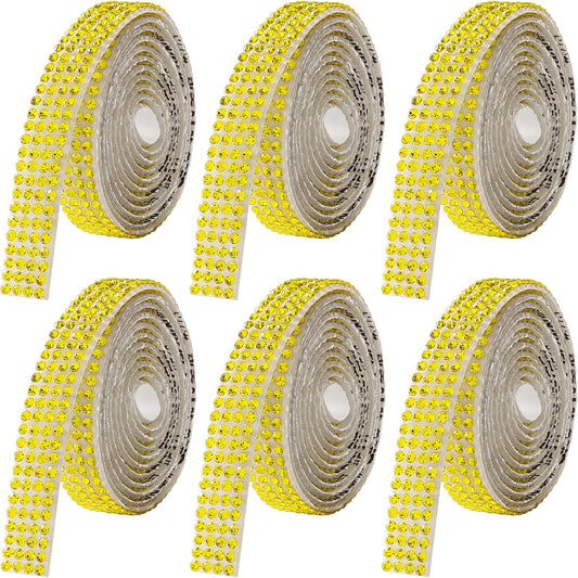 Rhinestone Ribbon Self Adhesive, 6-Yard Bedazzling Strips, 6-Rolls Rhinestone Strips for DIY Craft, Rhinestones for Crafting, Home Decor and Special Events, Lemon Yellow