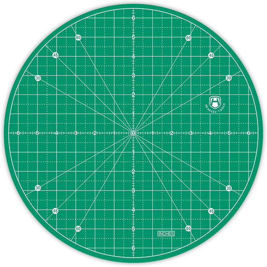 Headley Tools 13"x13" Round Rotating Cutting Mat, Self Healing Mat with 360-Degree Rotation & Anti-Slip Base, Sewing Board Cutting Mat Perfect for Fabric Quilting Leather Hobby Project, Green