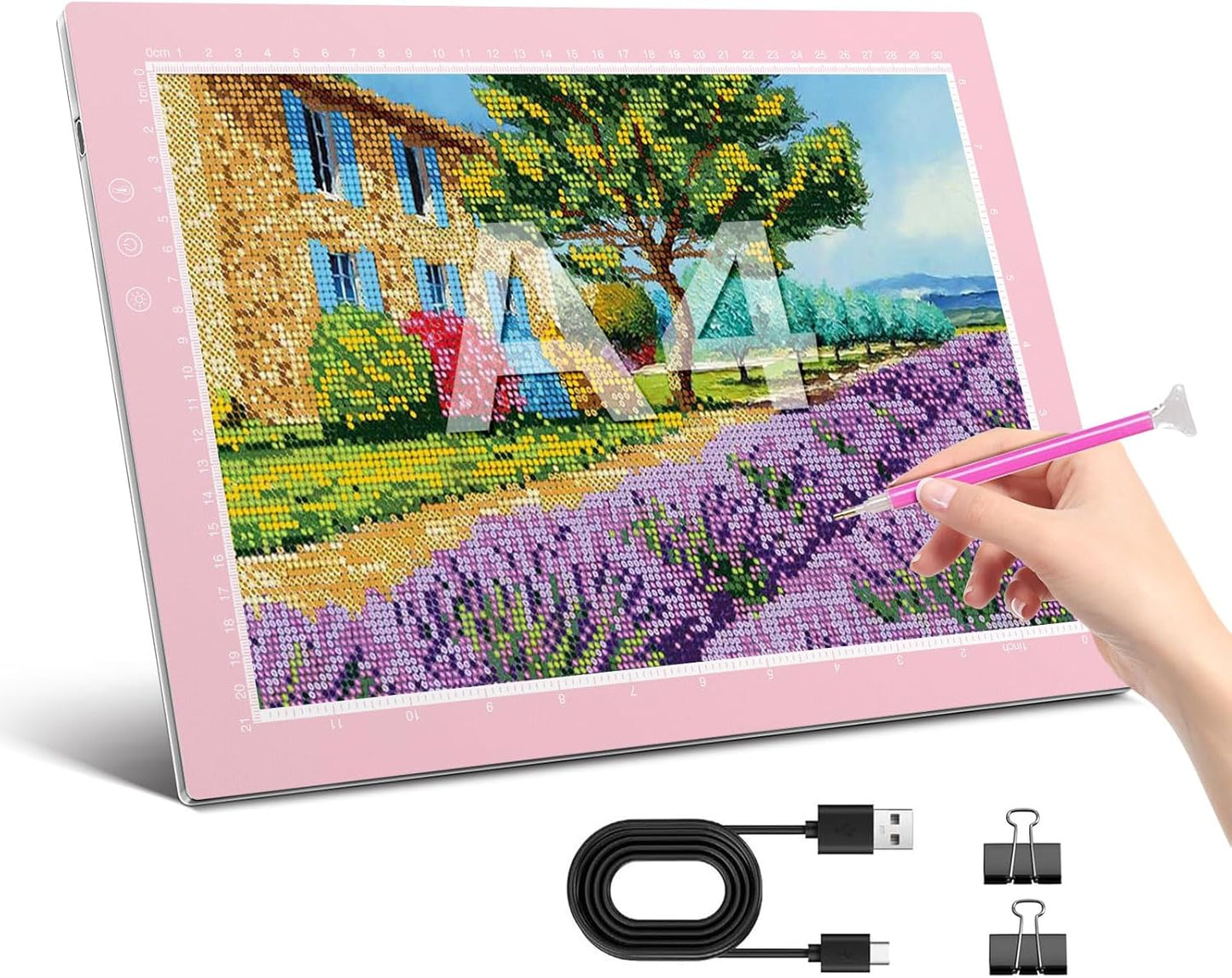 ZEXALIGHT A4 Light Box for Tracing, Light Pad for Diamond Painting with 8 Levels/Stepless Dimming Brightness and 3 Color Modes, Ultra-Thin Copy Board Light Table for Artists Tracing Drawing (Pink)