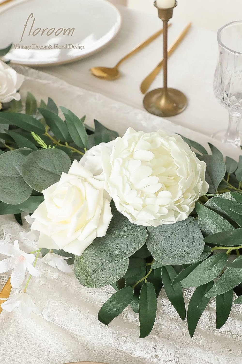 Floroom Artificial Flowers 16pcs 4" Ivory Blooming Peonies Real Looking Foam Fake Peony with Stems for DIY Wedding Bouquets Bridal Shower Centerpieces Floral Arrangements Party Tables Home Decorations