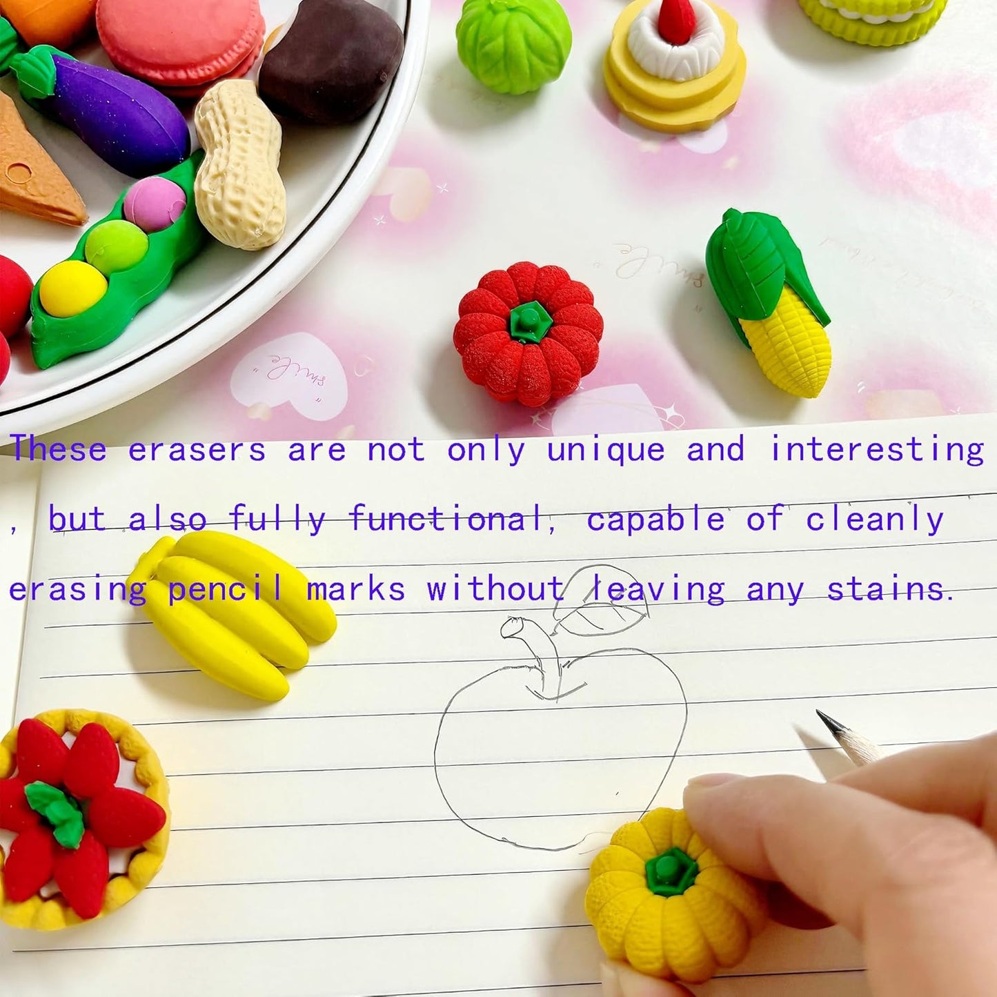 46PCS Mini Cute Fun 3D Erasers for Kids Bulk,Back to School Party Gifts (Food&3D, Little)