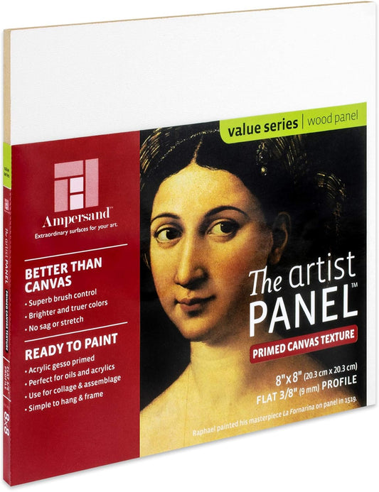 Ampersand Art Supply Wood Gesso Art Painting Panel: Canvas Texture, 3/8 Inch Depth, 8" x 8"