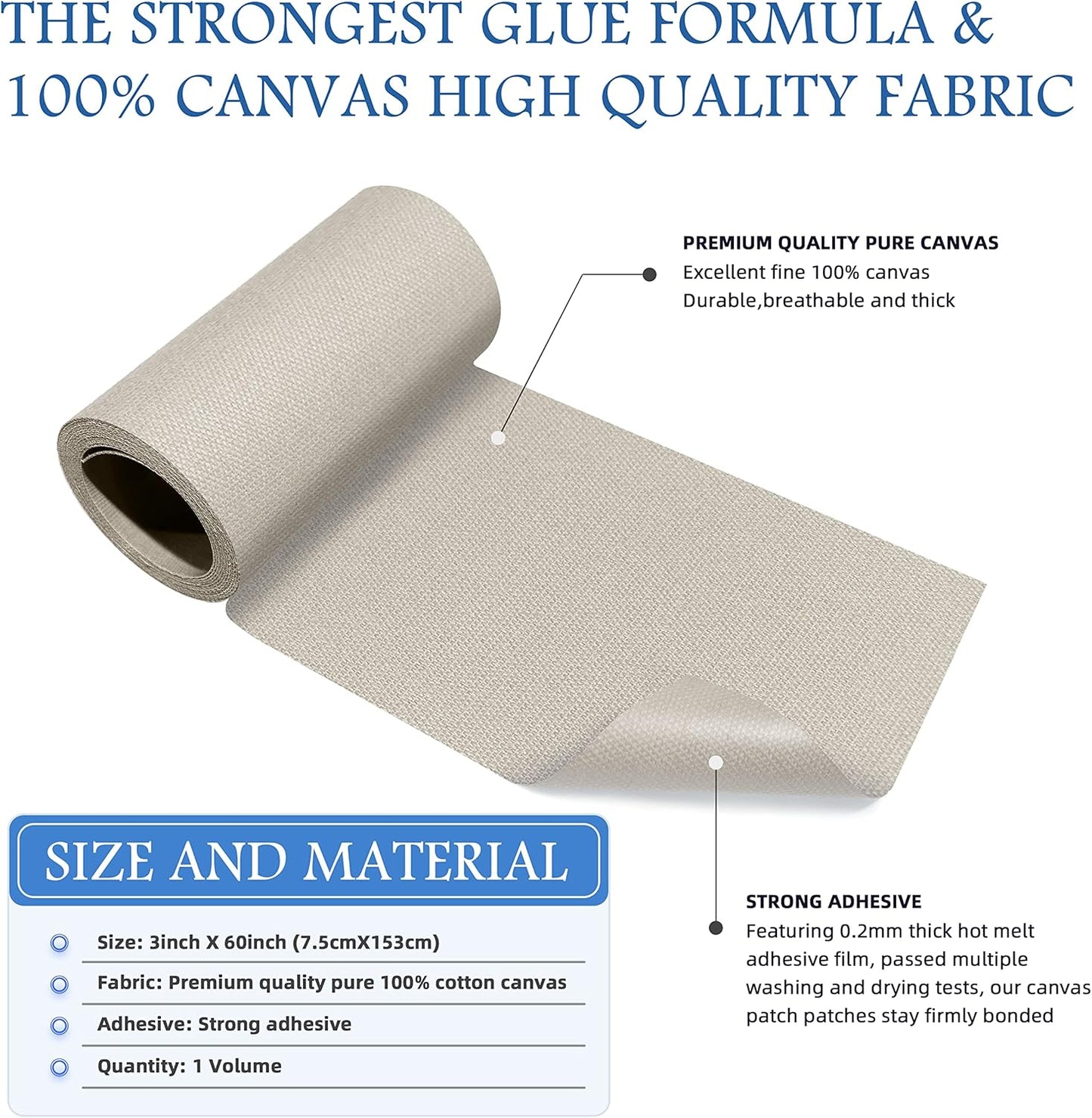 KING MOUNTAIN Canvas Iron on Patch,3"×60",Waterproof 100% Cotton Fabric Repair Patch,Used for Various Sofa,Tent,Clothes,Seats,Suitcases (Beige Coffee)