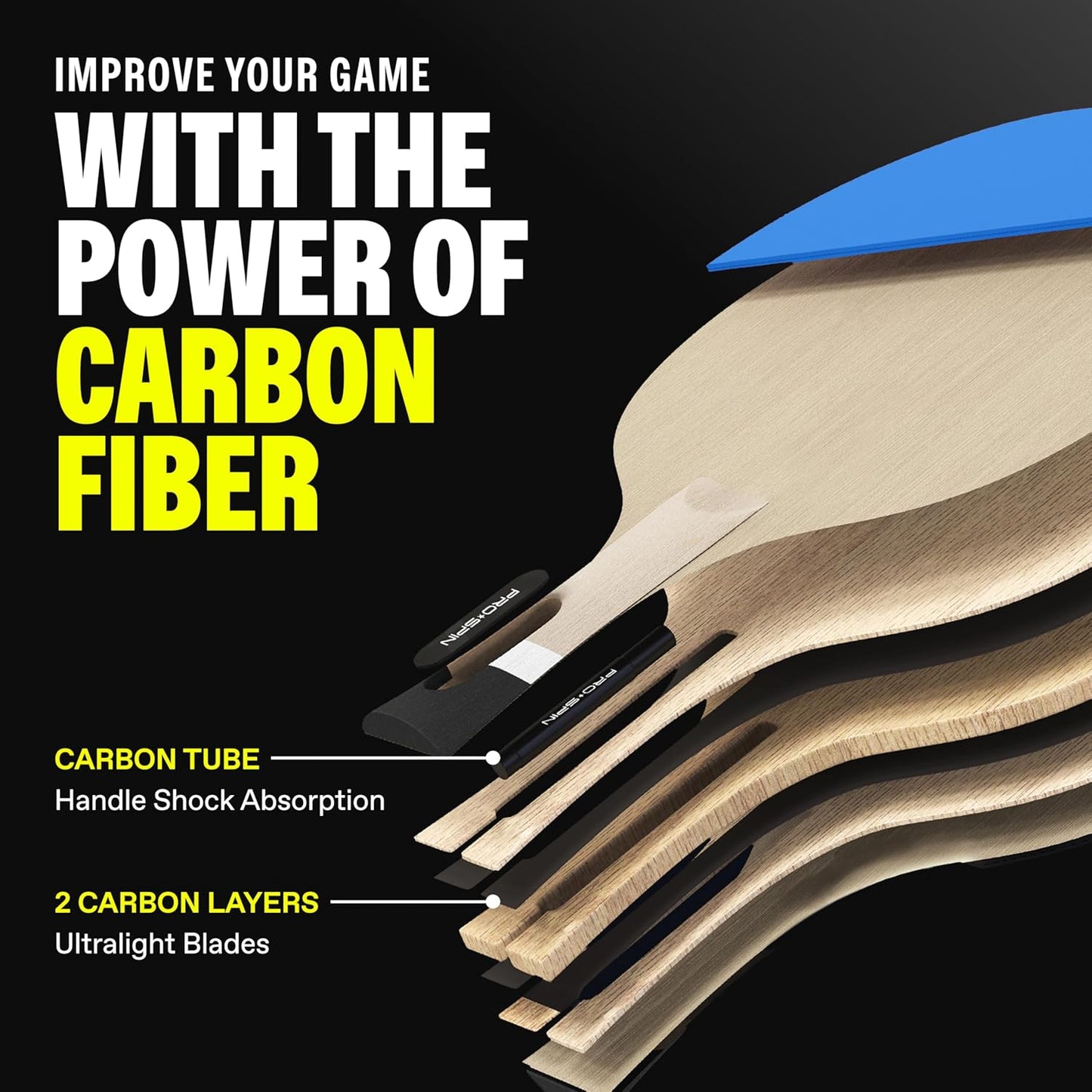 PRO SPIN Ping Pong Paddles - Professional Level Table Tennis Rackets with Carbon Fiber for Superior Control | 7-Ply Blade, Premium Rubber, 2.0mm Sponge | Includes Protector Case