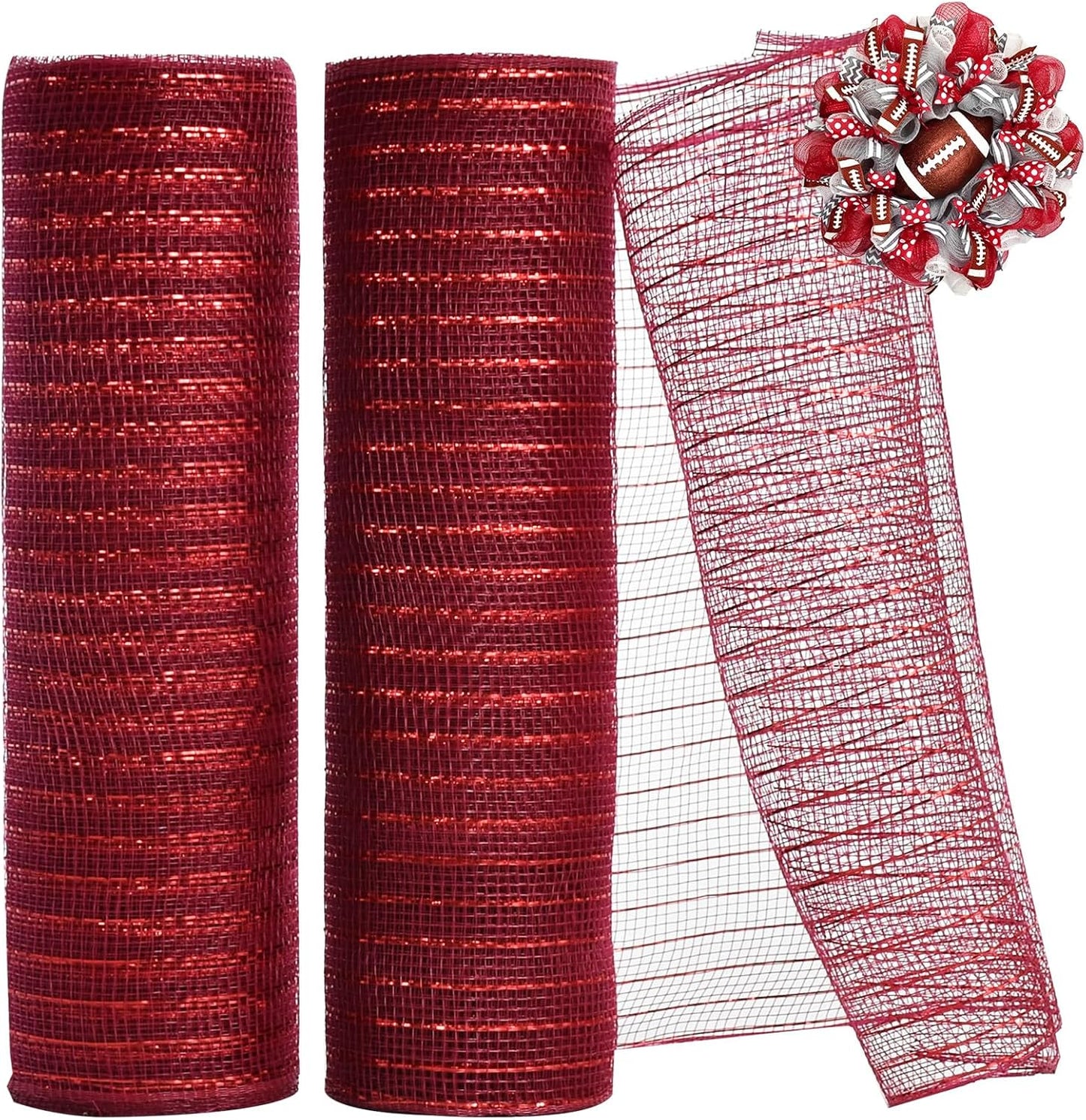 TONIFUL 2 Rolls 10 Inch Claret Decorative Mesh Ribbbon Rolls, Fabric Mesh with Foil for Wreath Supplies, Front Door Wreath Crafts Tree Decor Christmas NewYears Halloween Decoration (10 yds/roll)