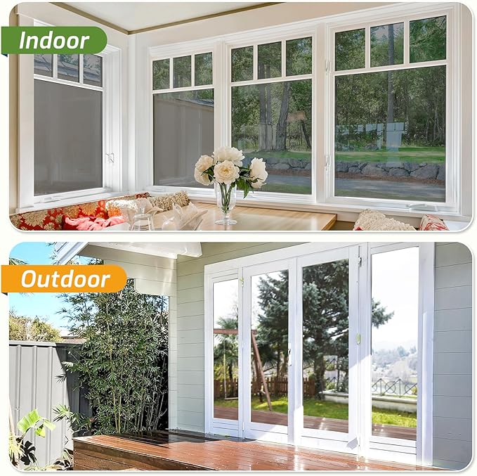 LUTE One Way Window Privacy Film, Window Tint for Home, Sun Blocking UV Heat Blocker, See Out Not in Reflective Mirror Film, Removable Static Cling Glass Door Cover, Black Silver, 17.5" x 118.1"