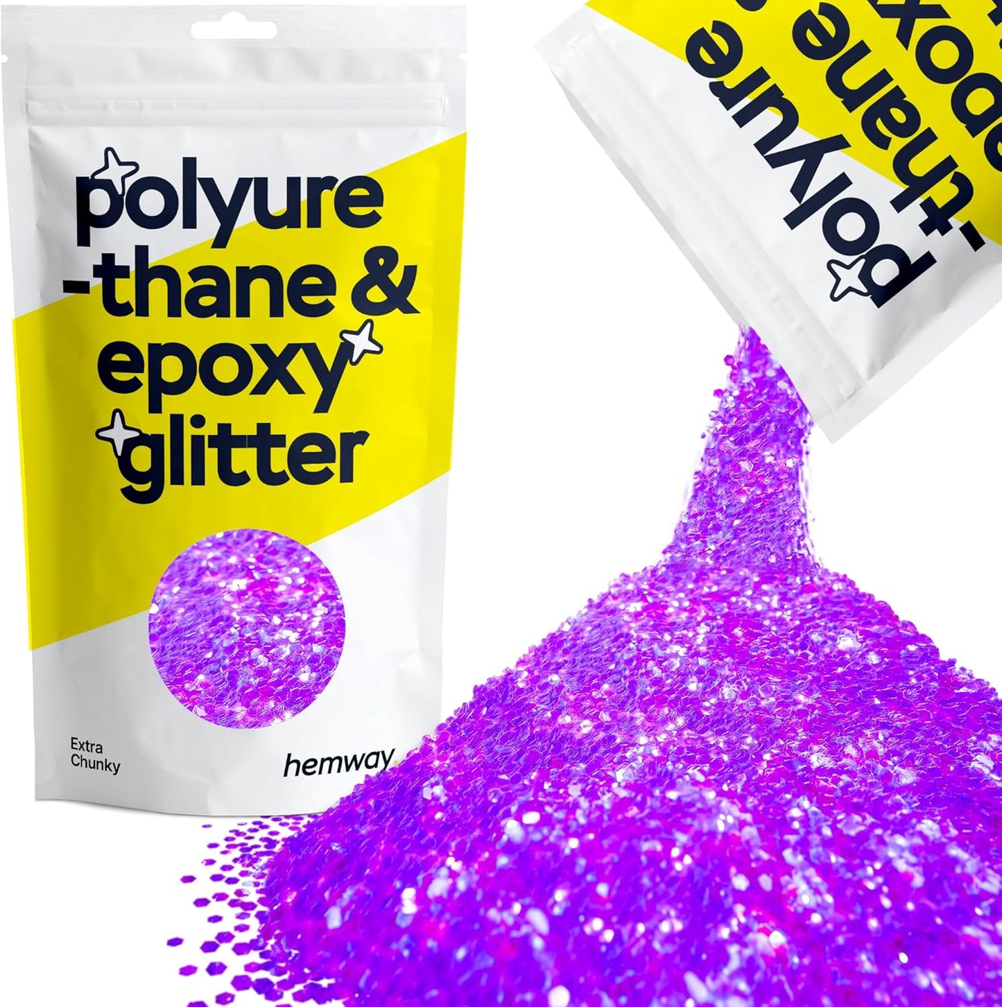 Hemway Polyurethane & Epoxy Resin Glitter 100g / 3.5oz Metallic Crystal Flake Additive for Flooring Jewelry Tumblers Glass Pigment - Extra Chunky (1/24" 0.040" 1mm) - Fluorescent Purple