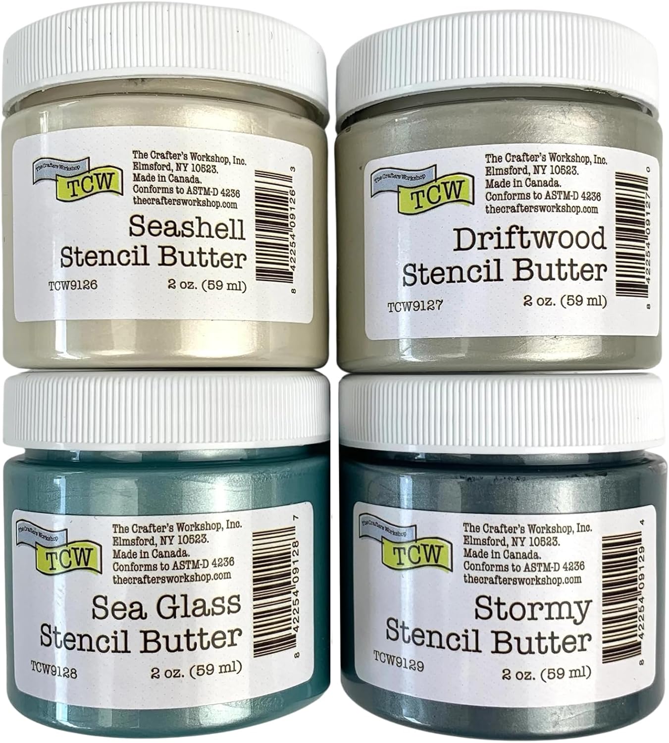 The Crafter's Workshop Stencil Butter - Beach House Acrylic Paint Set - Boutique Metallic Texture Paste for Art, Canvas, Journals, & Cards - 4 x 2oz Jars
