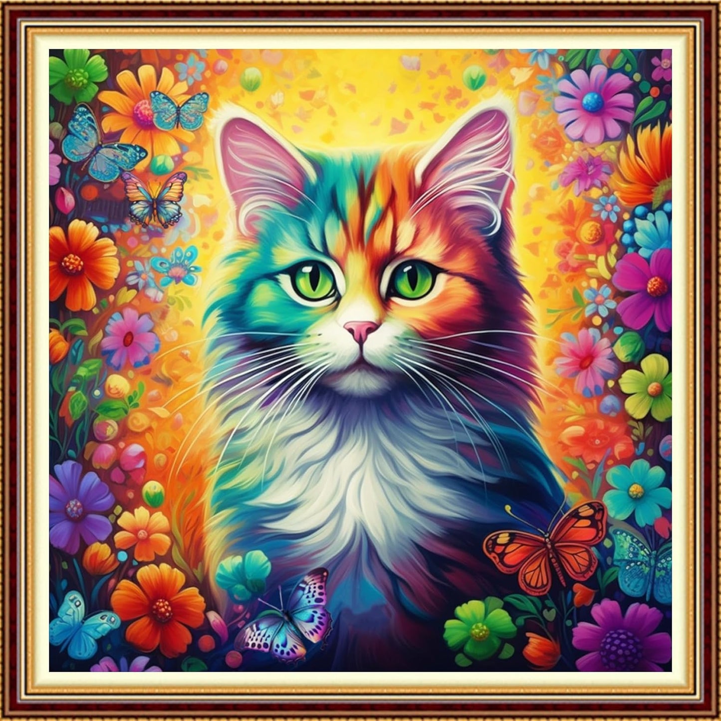 Funchey Stamped Cross Stitch Kits, DIY Cross Stitch Pattern for Adults Beginners Needlepoint Kits Embroidery Kit Arts and Crafts 11CT-Colorful Flower Cat 18x18 inch