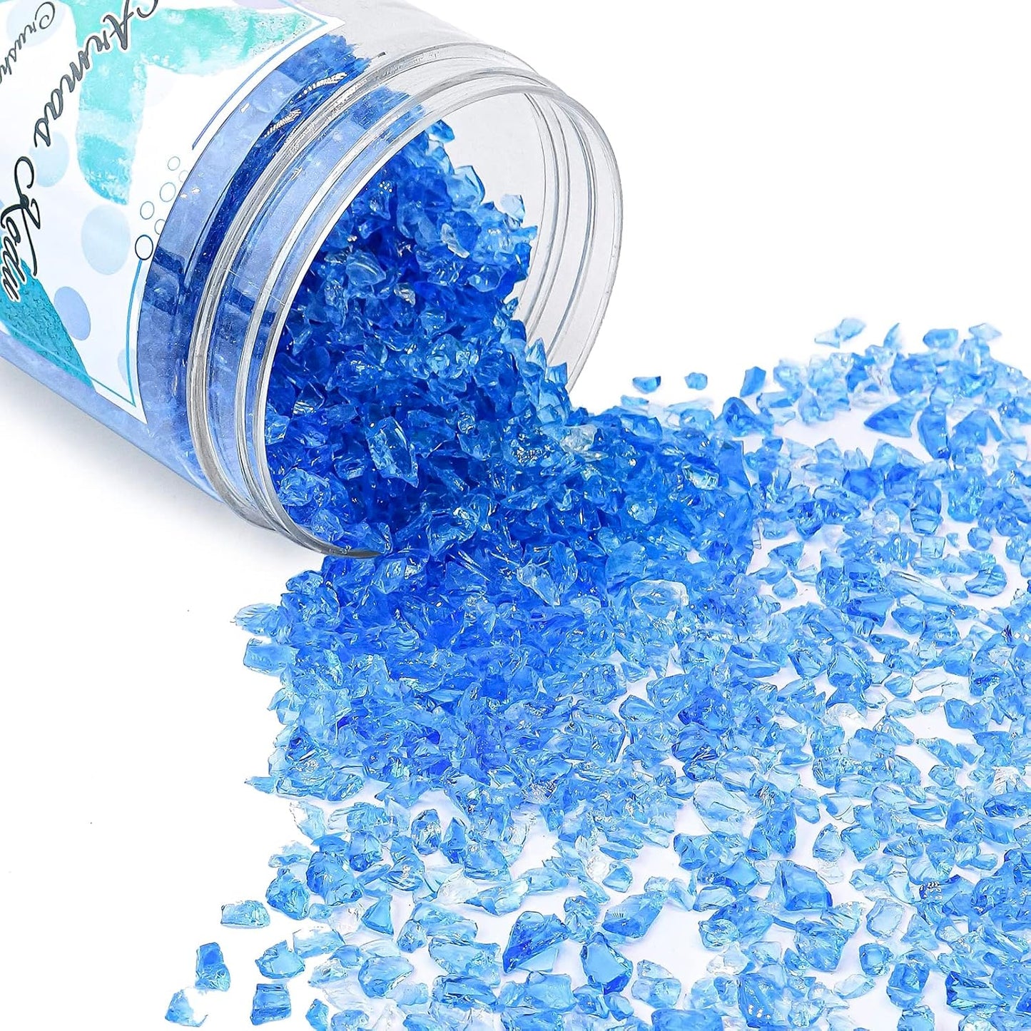 Crushed Glass for Resin Art - 3-6mm Ocean Blue, 1.5lb | Broken Glass Pieces for Crafts, Vase Filler & Fire Pit Media | Decorative Stones