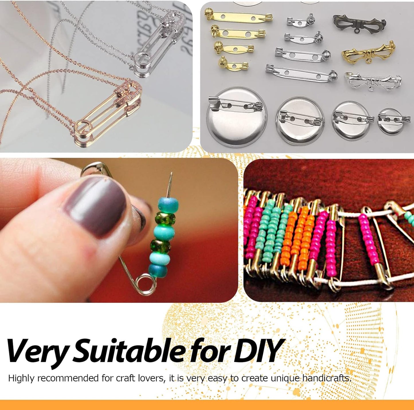 960Pcs Safety Pins Assorted 6 Sizes Variety Pack Large and Small Metal Safety Pin Gold Silver Black for Clothing Art Crafts Sewing Quilting Jewelry Making