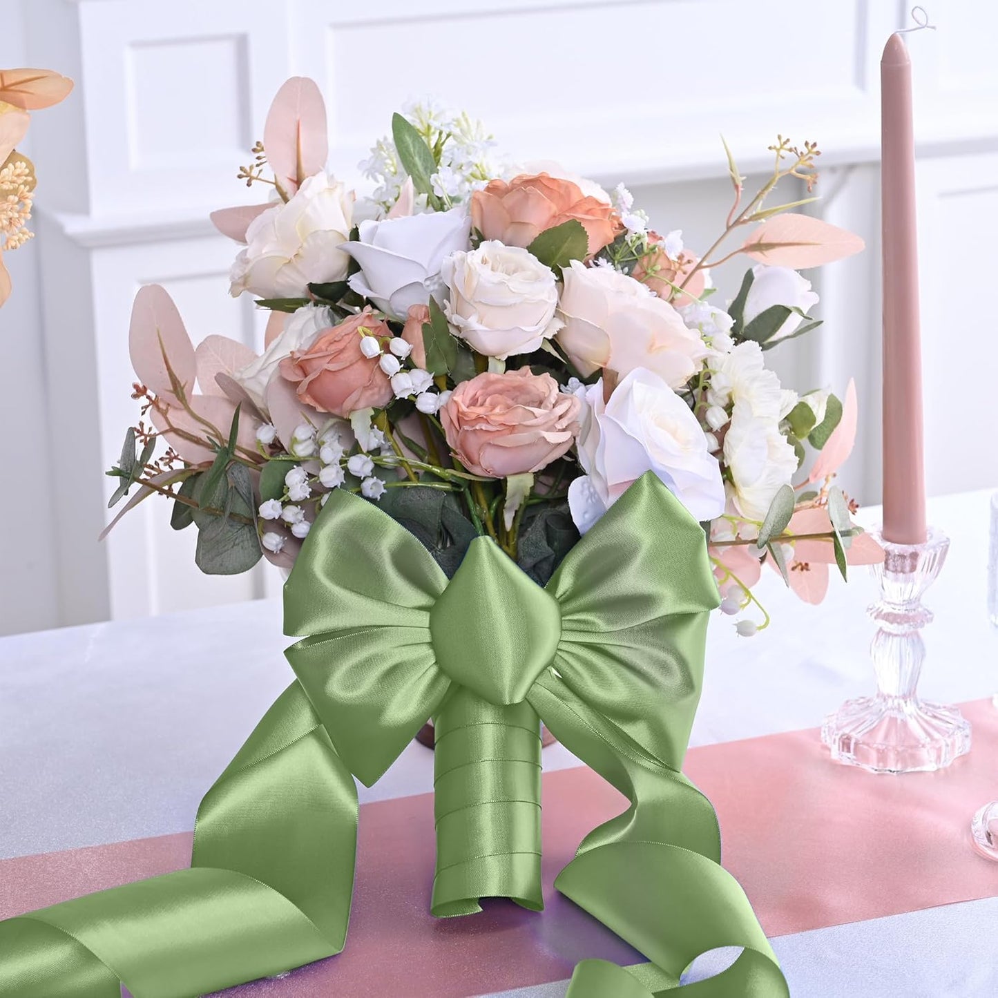 Sping Moss Satin Ribbon 3 Inch X 15 Yards Solid Color Double Faced Ribbons Perfect for Crafts Wedding Decor Bow Making Arts Sewing and More