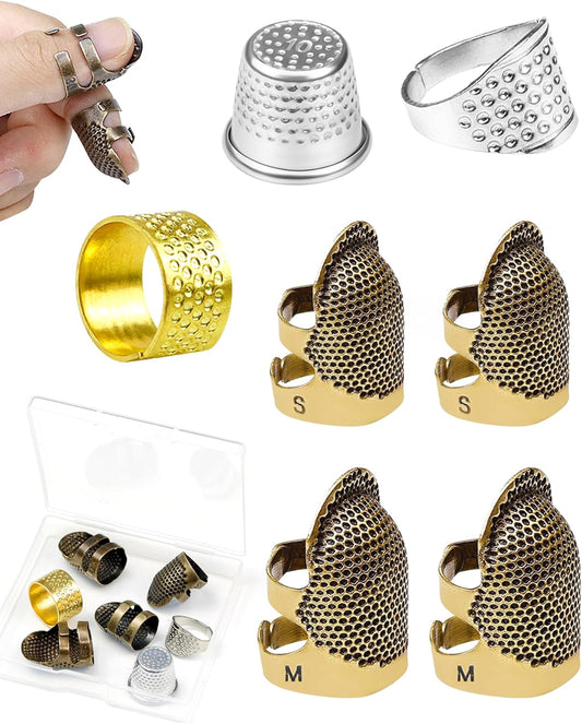 FIVEIZERO Thimble Kit– 7 PCS Sewing Thimbles for Hand Sewing, Metal Finger Protectors, Thimble Ring for Quilting and Embroidery